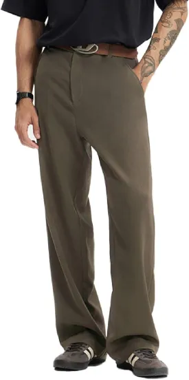 Men's Teen Loose Fit Wide Leg Dress Pants Casual Solid High Waist Straight Leg Trousers with Pocket