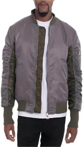 Mens Two-Tone Color Block Bomber Jackets 3 Color Options GREY/S