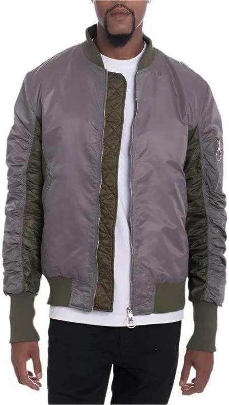 Mens Two-Tone Color Block Bomber Jackets 3 Color Options GREY/S