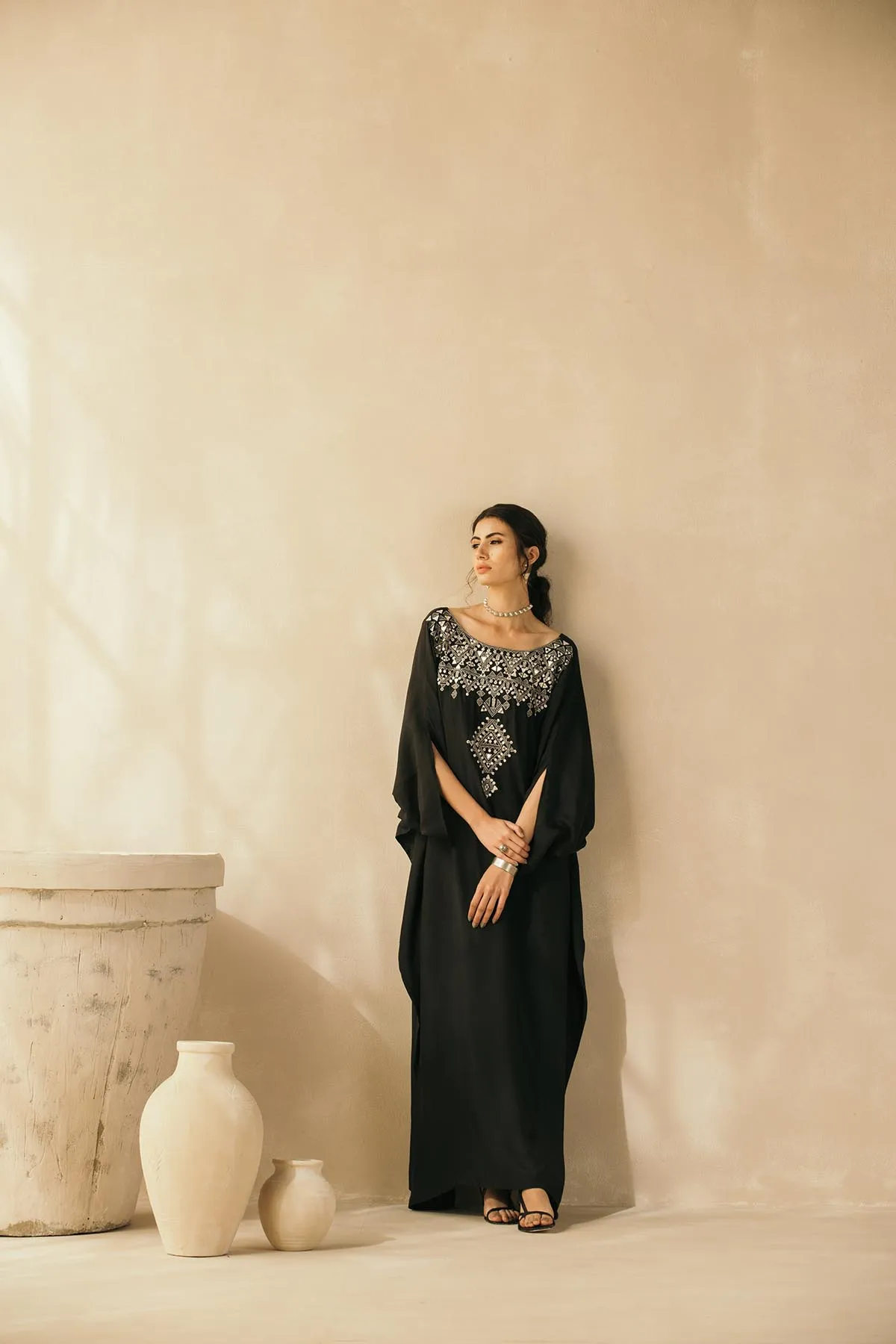 Midnight Black Mughal Kaftan