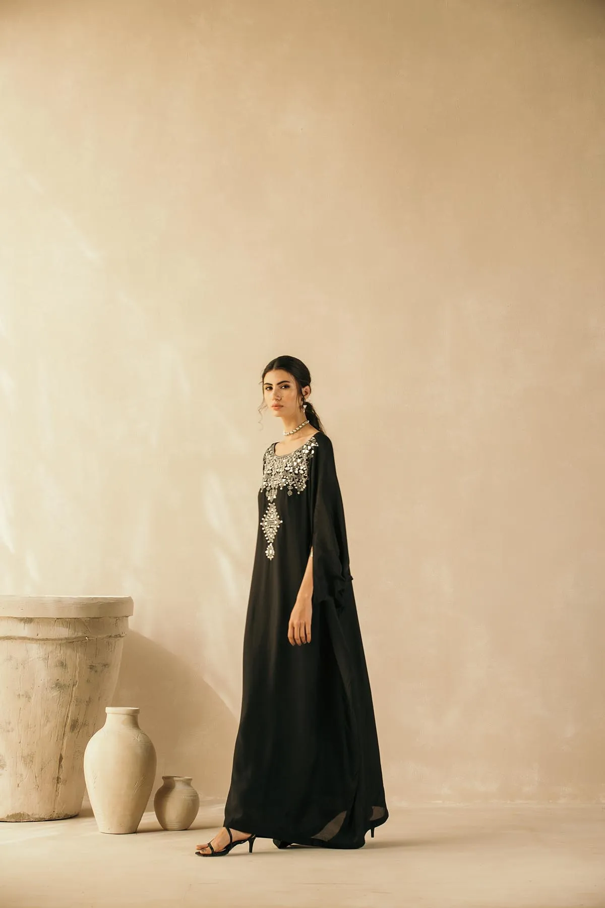 Midnight Black Mughal Kaftan
