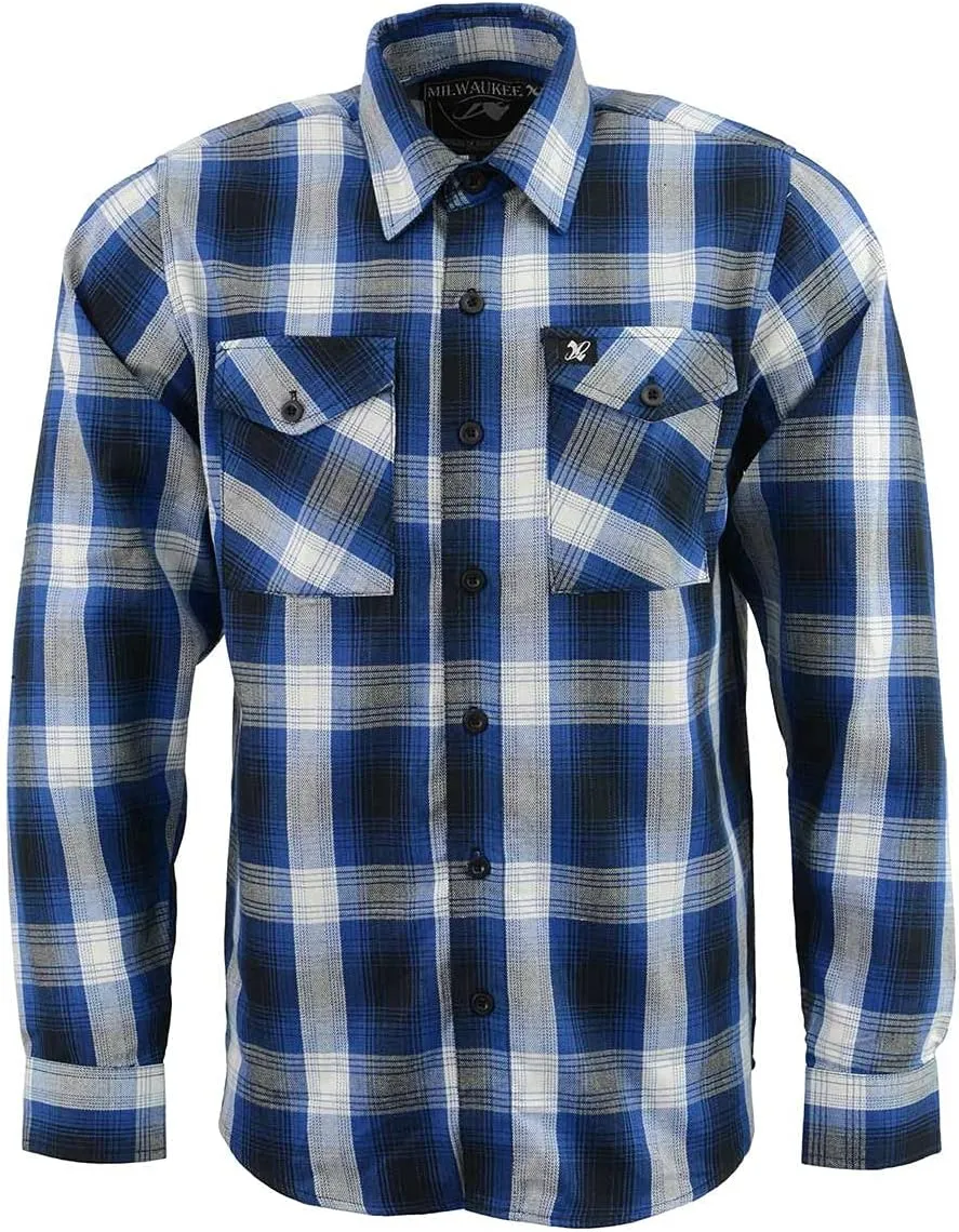 Milwaukee Leather Mens Casual Cotton Flannel Plaid Long Sleeve Button Down Cotton Shirts