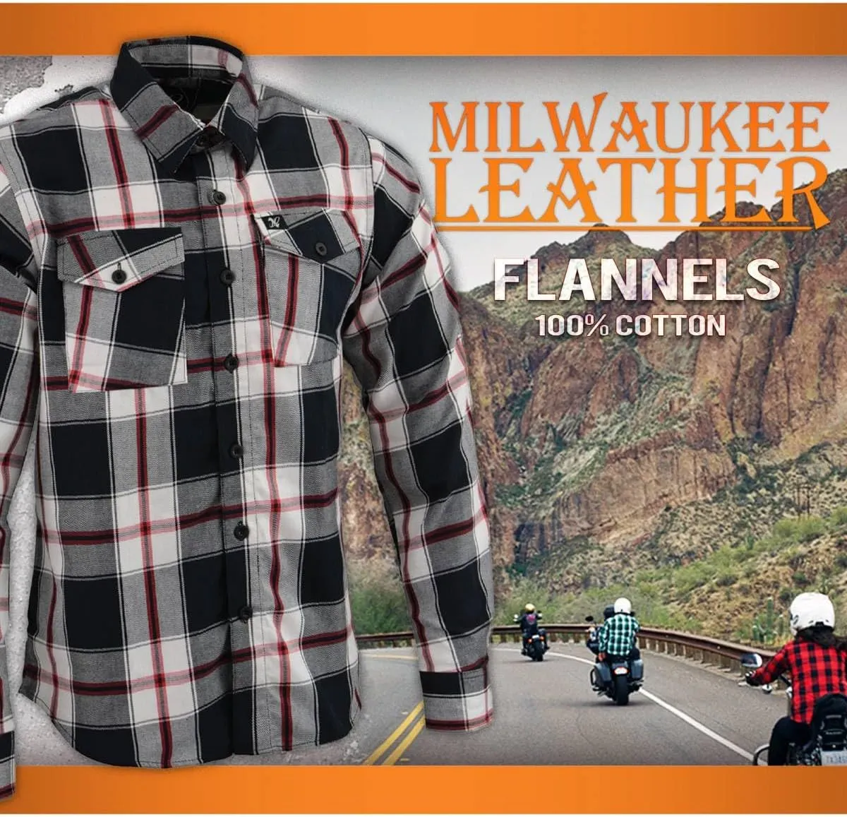 Milwaukee Leather Mens Casual Cotton Flannel Plaid Long Sleeve Button Down Cotton Shirts
