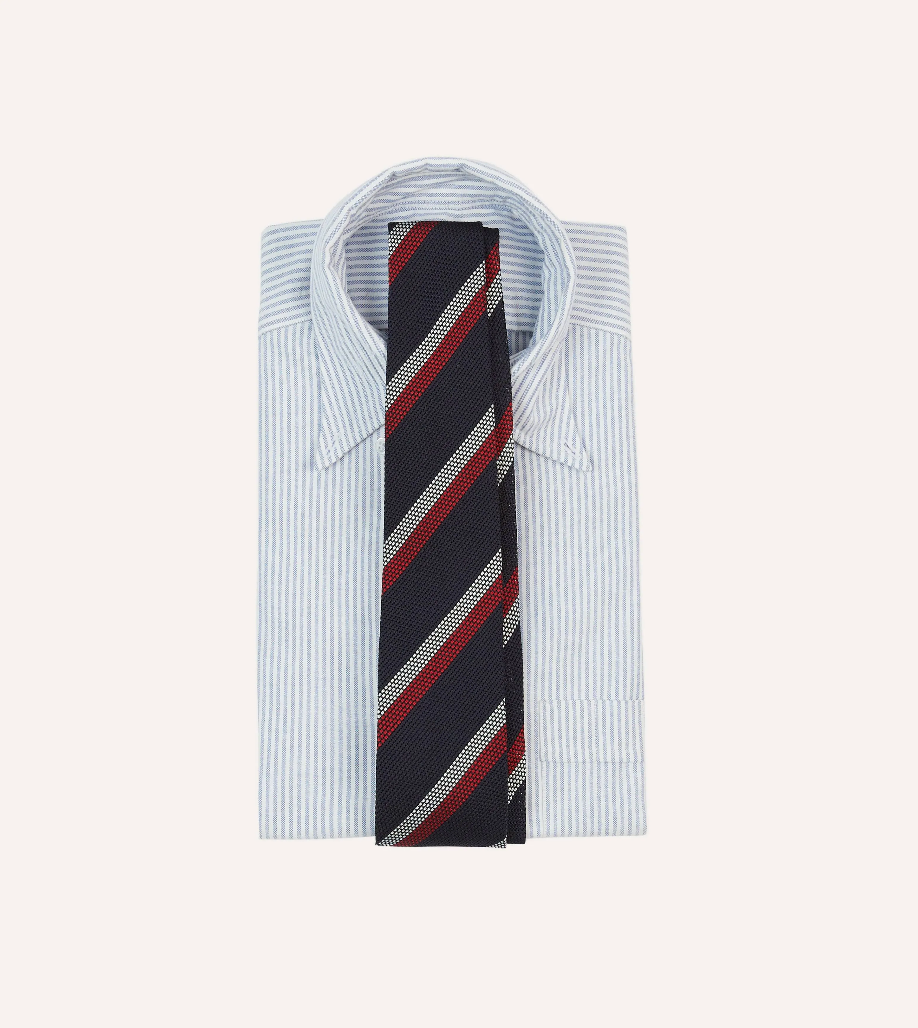 Navy, Red and White Double Stripe Hand Rolled Silk Grenadine Tie