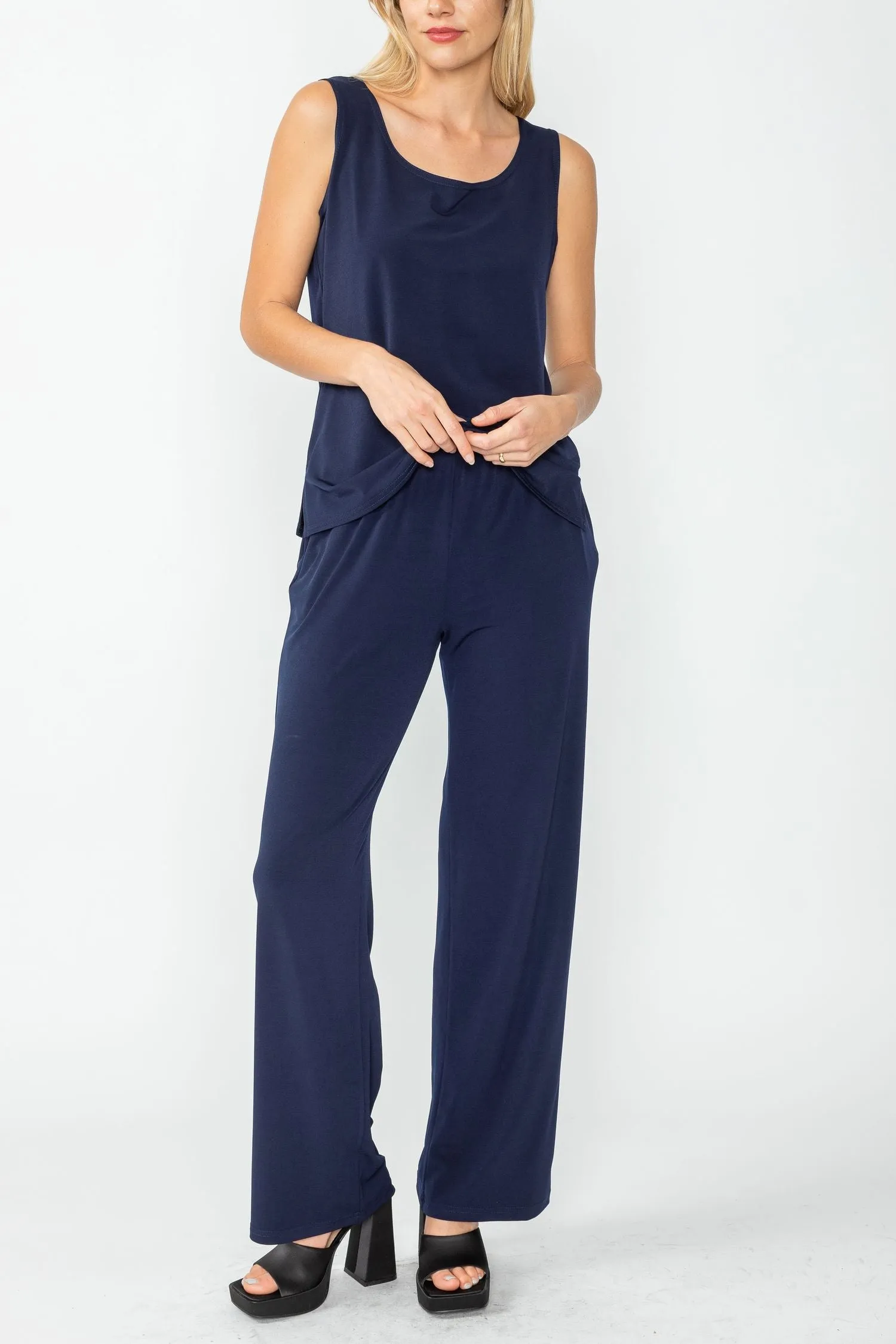 Navy Wide Leg Long Pants & Scoop Neck Tank Top