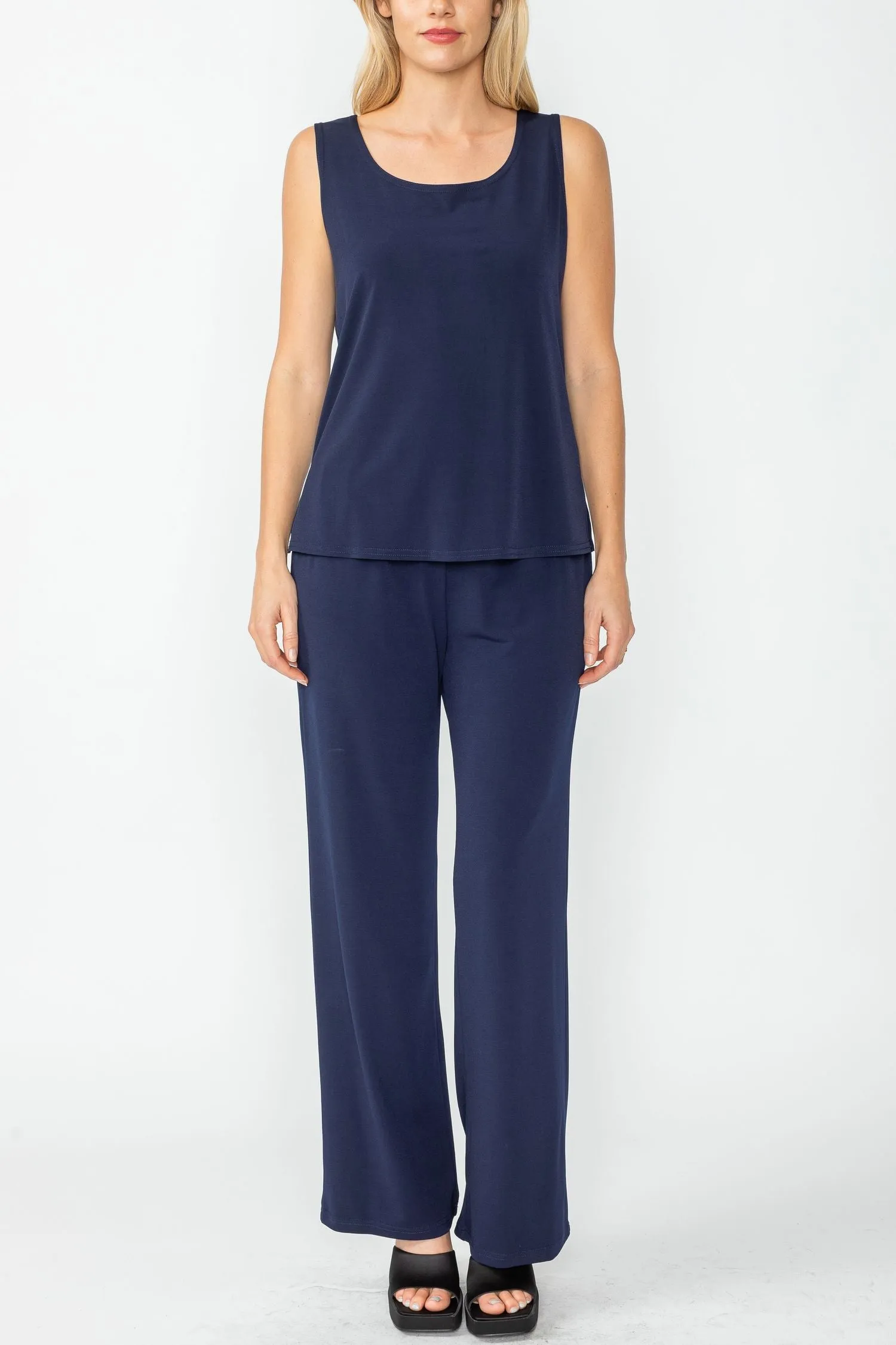Navy Wide Leg Long Pants & Scoop Neck Tank Top