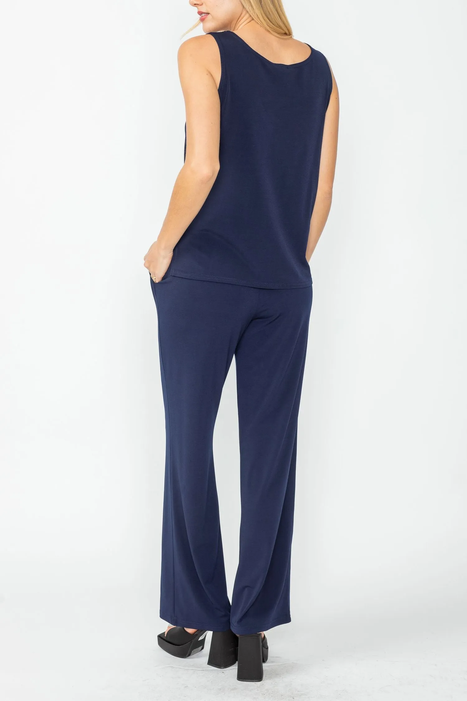 Navy Wide Leg Long Pants & Scoop Neck Tank Top