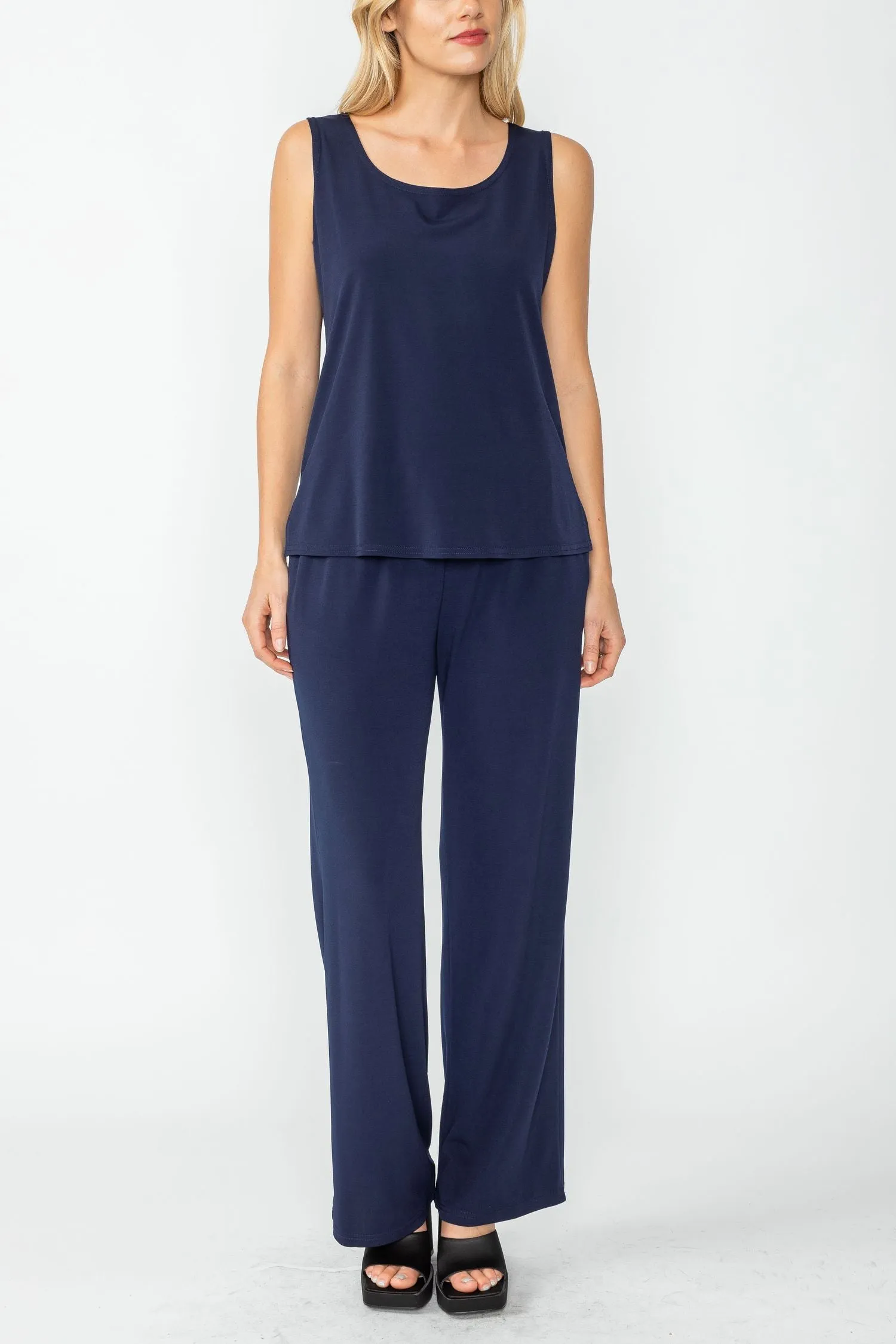 Navy Wide Leg Long Pants & Scoop Neck Tank Top