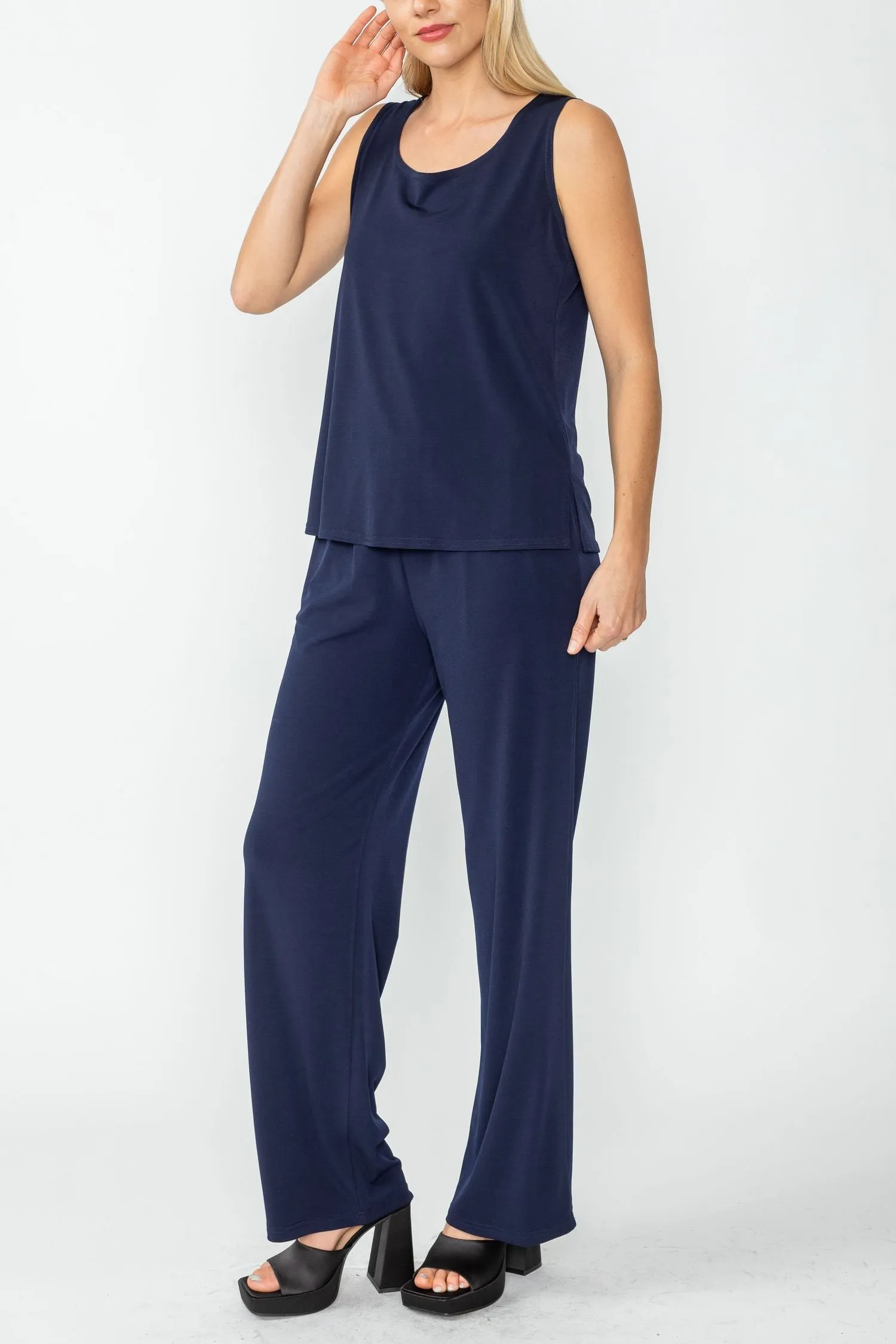 Navy Wide Leg Long Pants & Scoop Neck Tank Top