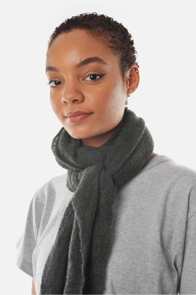 Olive Melange Barre Knit Diamond Cashmere Scarf