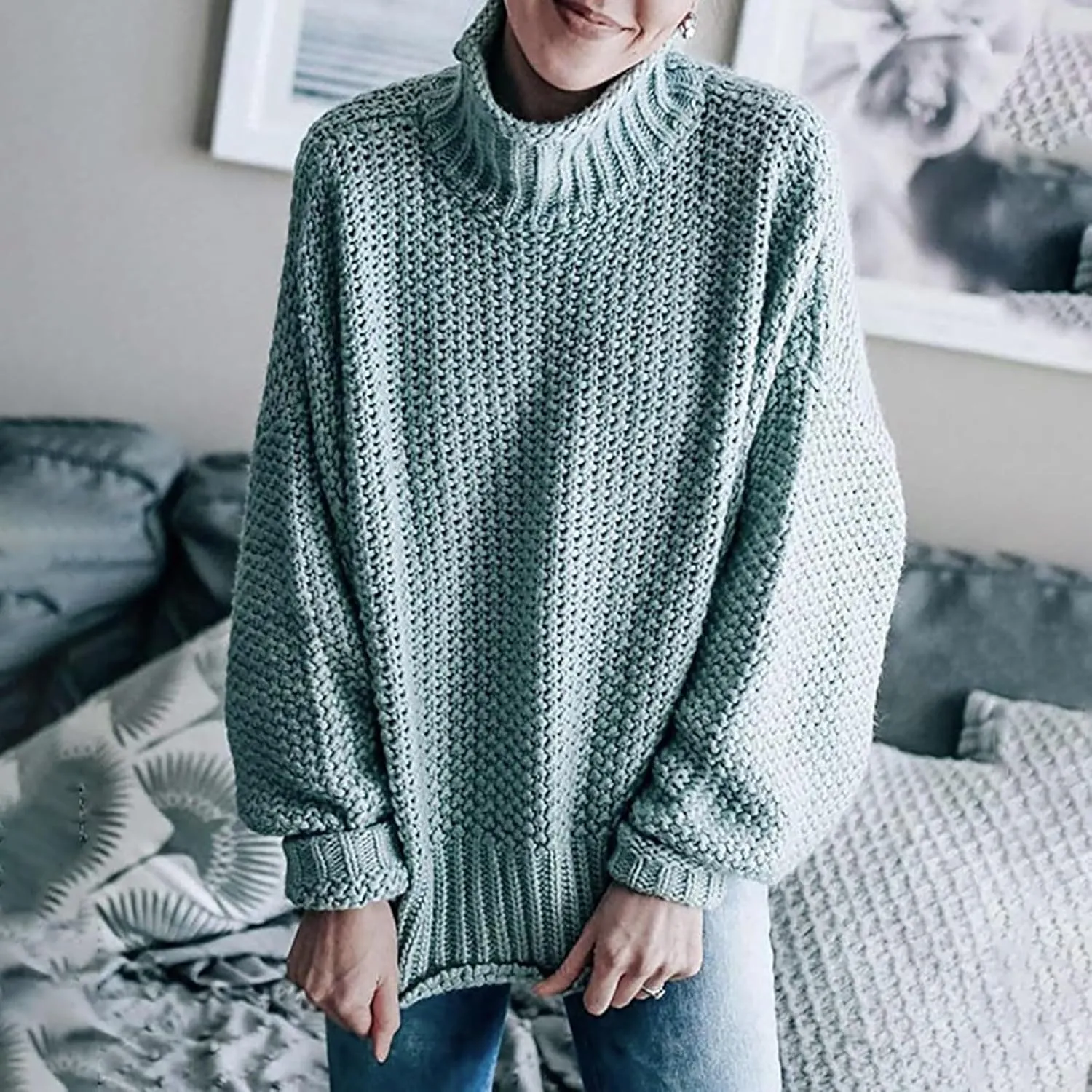 Oversized Sweaters for Women Cable Knit Pullover Sweater Wool Turtleneck Long Sleeve Jumper Fall Winter Casual Tops