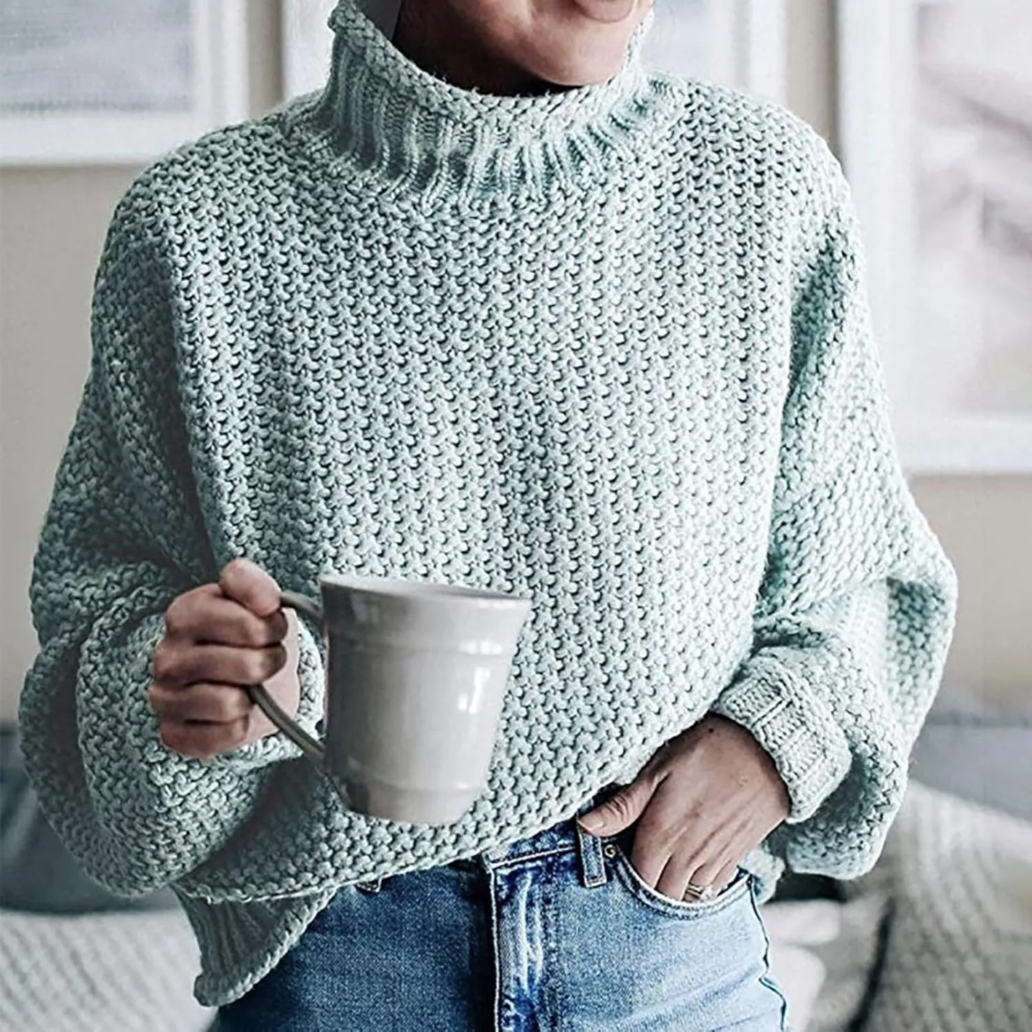 Oversized Sweaters for Women Cable Knit Pullover Sweater Wool Turtleneck Long Sleeve Jumper Fall Winter Casual Tops