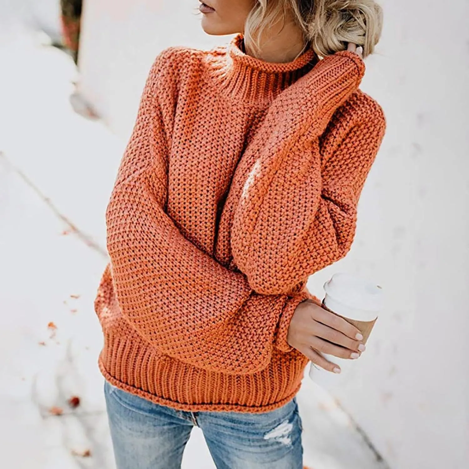 Oversized Sweaters for Women Cable Knit Pullover Sweater Wool Turtleneck Long Sleeve Jumper Fall Winter Casual Tops