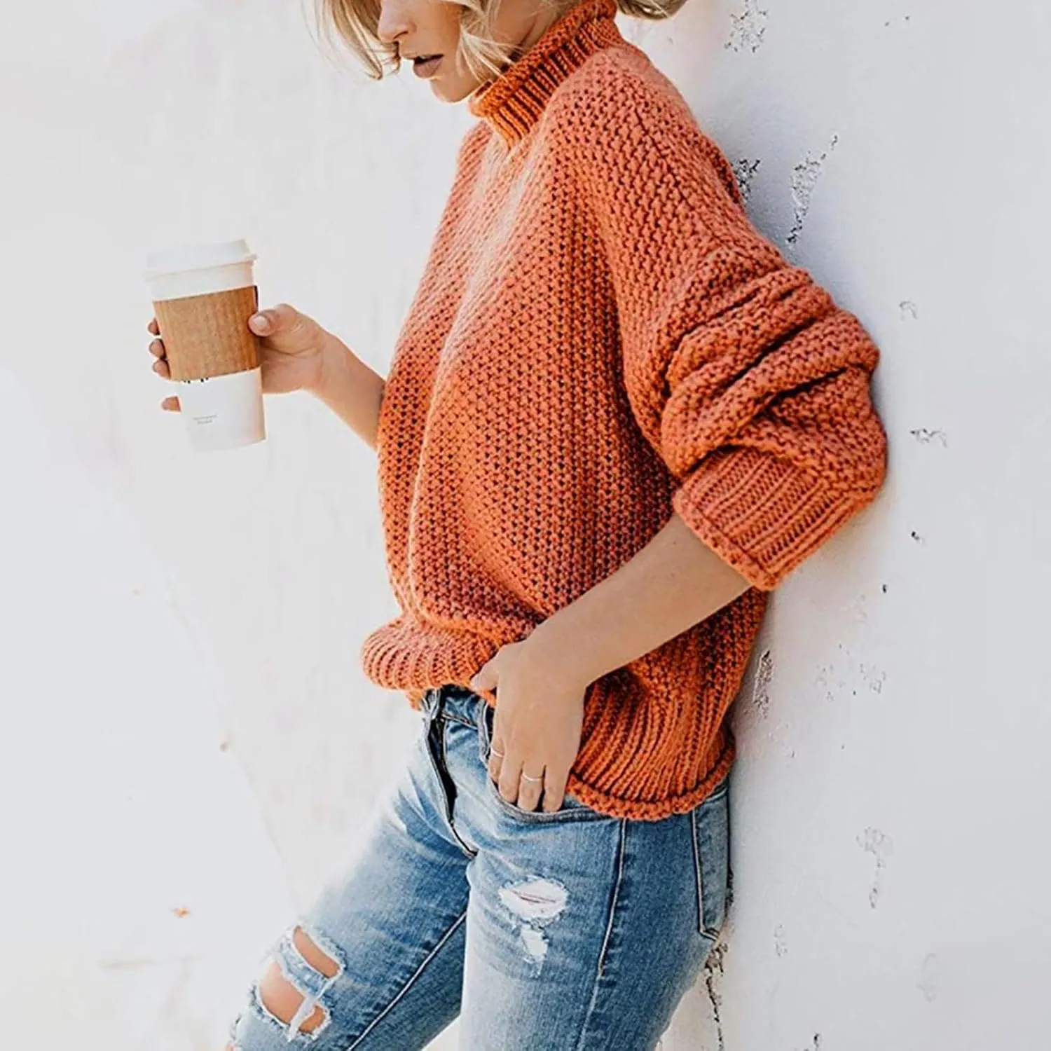 Oversized Sweaters for Women Cable Knit Pullover Sweater Wool Turtleneck Long Sleeve Jumper Fall Winter Casual Tops