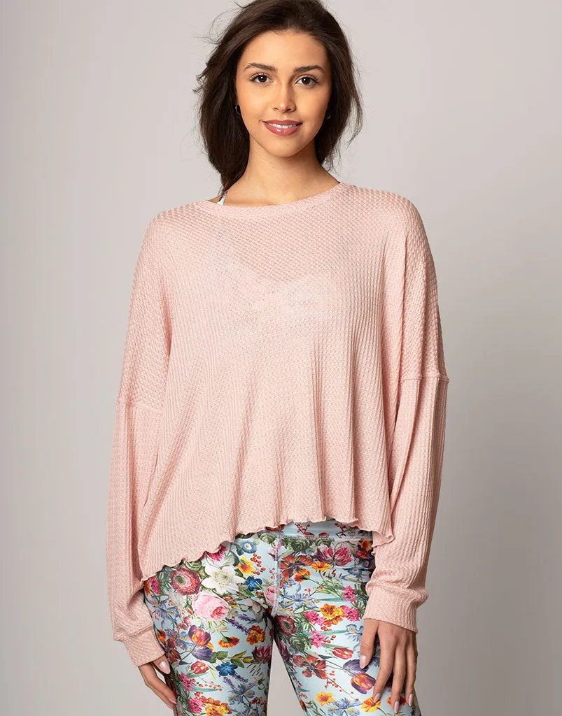 Oversized Waffle Top Dusty Pink