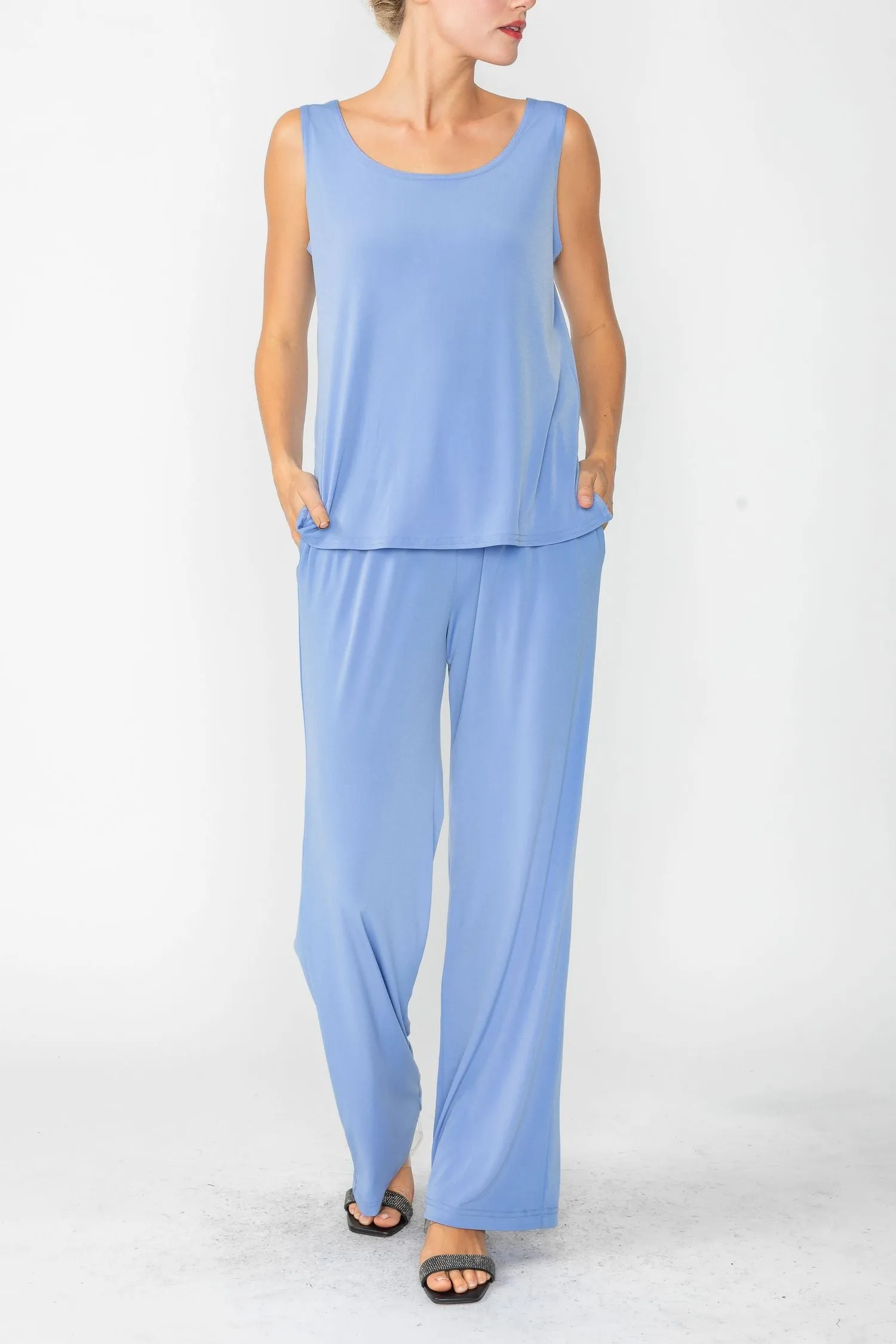 Periwinkle Wide Leg Long Pants & Scoop Neck Tank Top