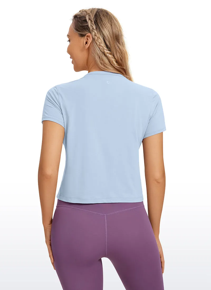 Pima Cotton Short Sleeves Cropped High Neck