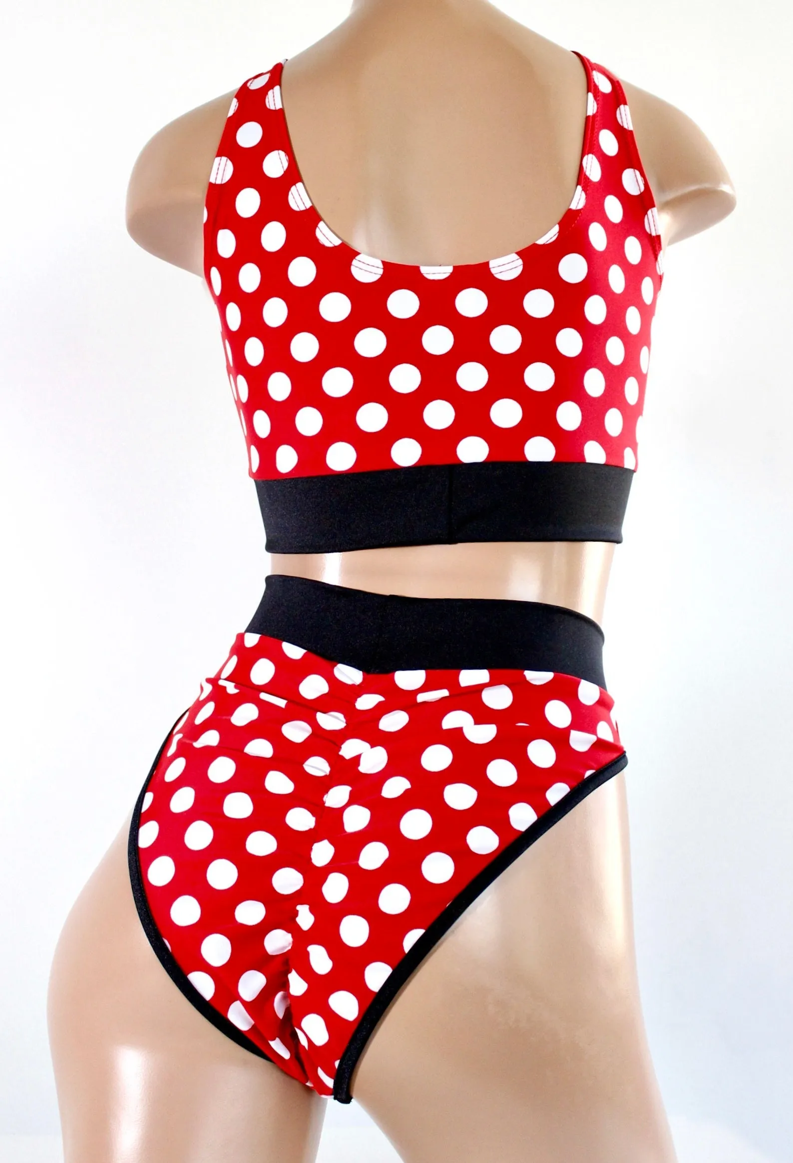Polka Dot Highcut Pin-Up Set with Sporty Tank and Highcut Scrunchback Bottoms