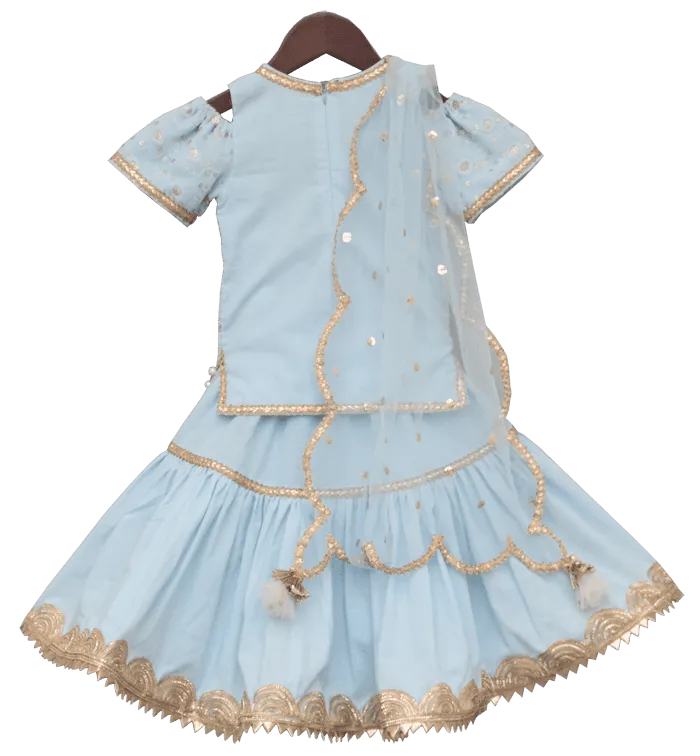 Pre Order: Light Blue Lucknowi Kurti with Lehenga