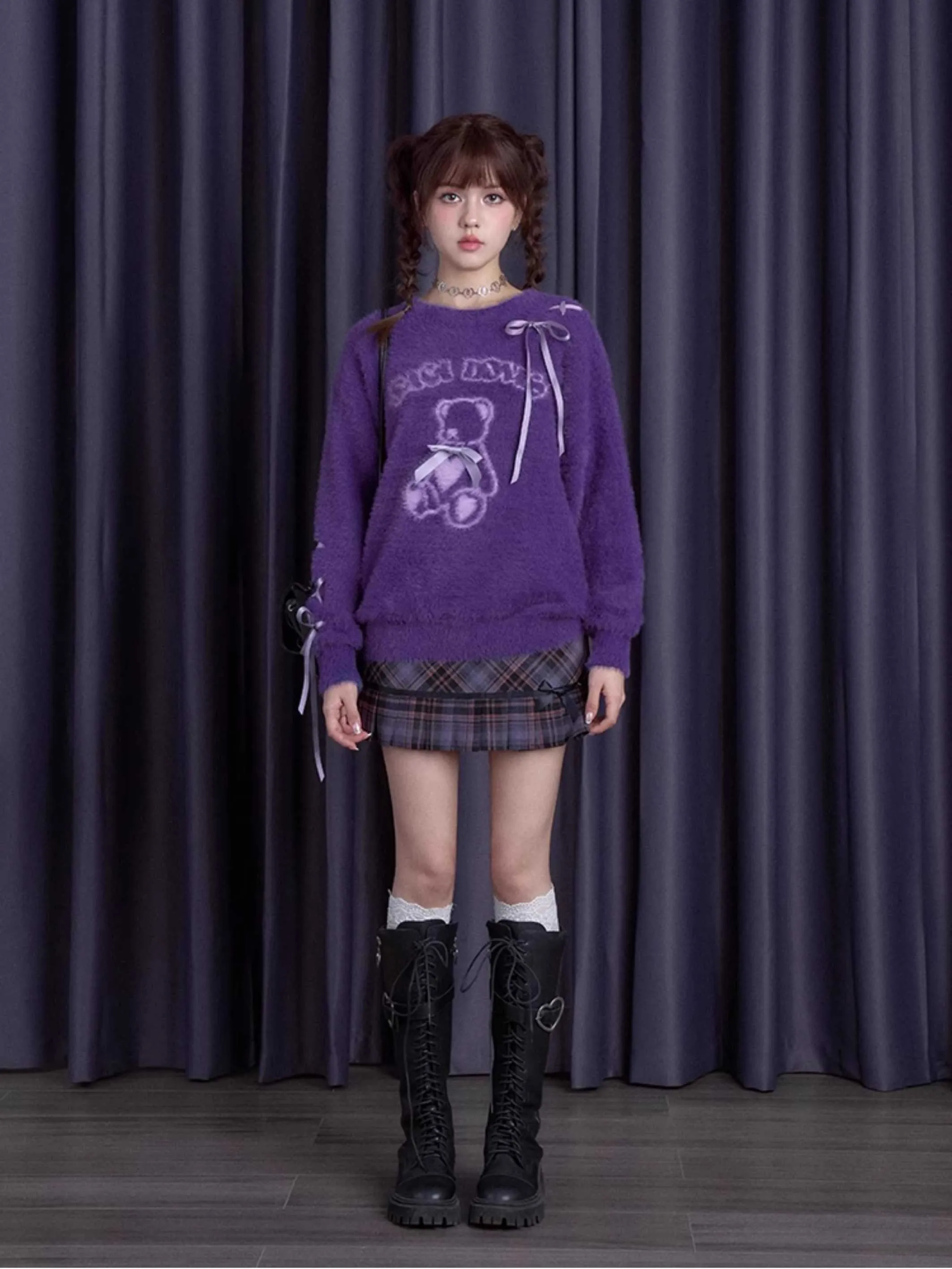 Purple bear ribbon sweater【s0000010666】