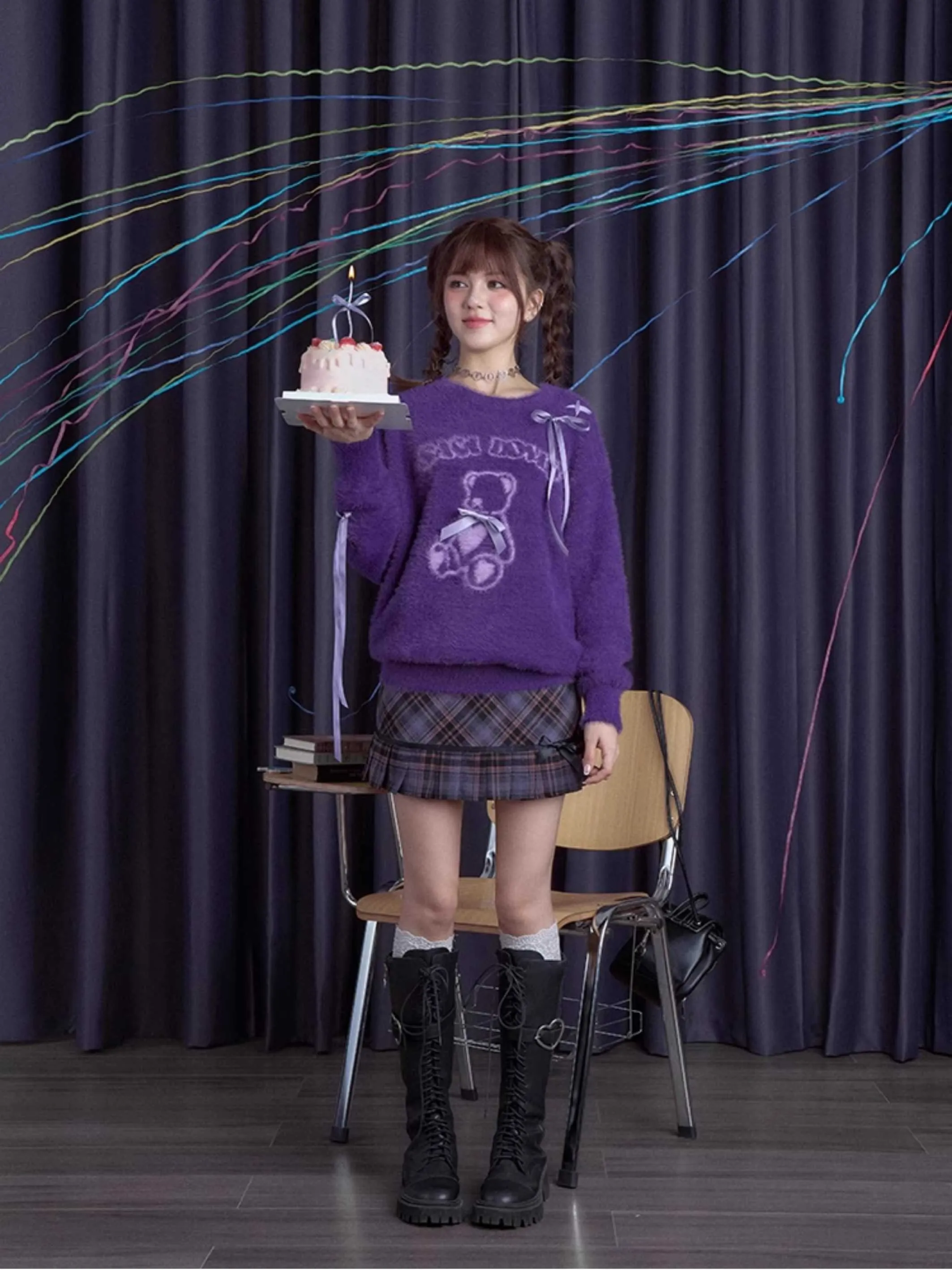 Purple bear ribbon sweater【s0000010666】