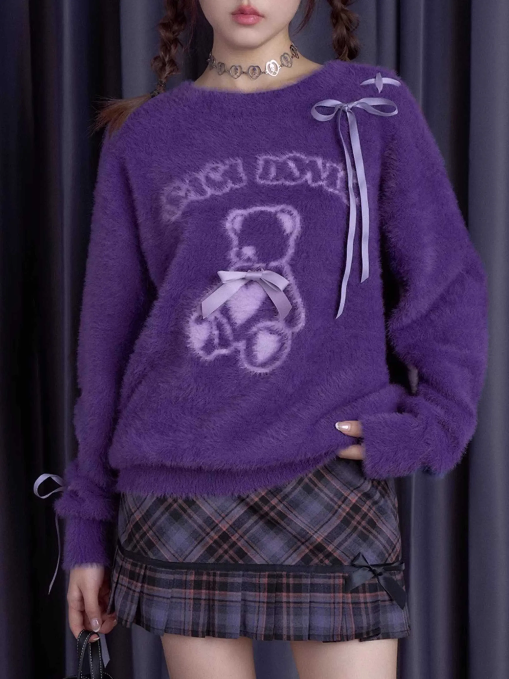 Purple bear ribbon sweater【s0000010666】