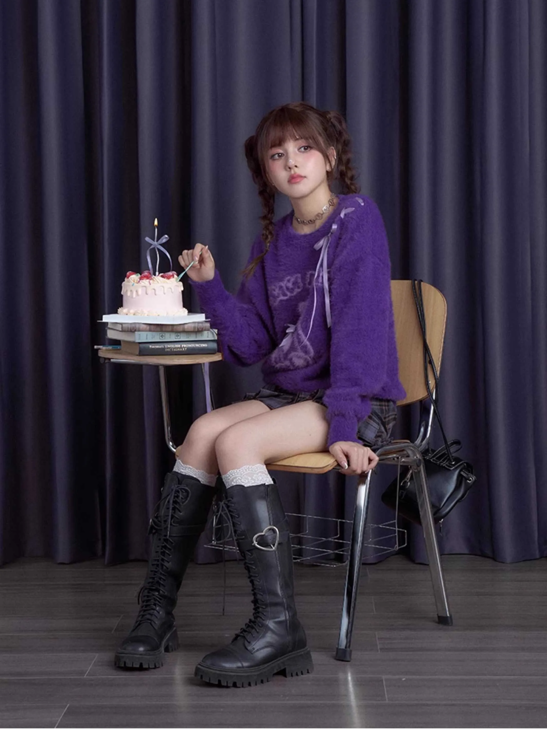 Purple bear ribbon sweater【s0000010666】