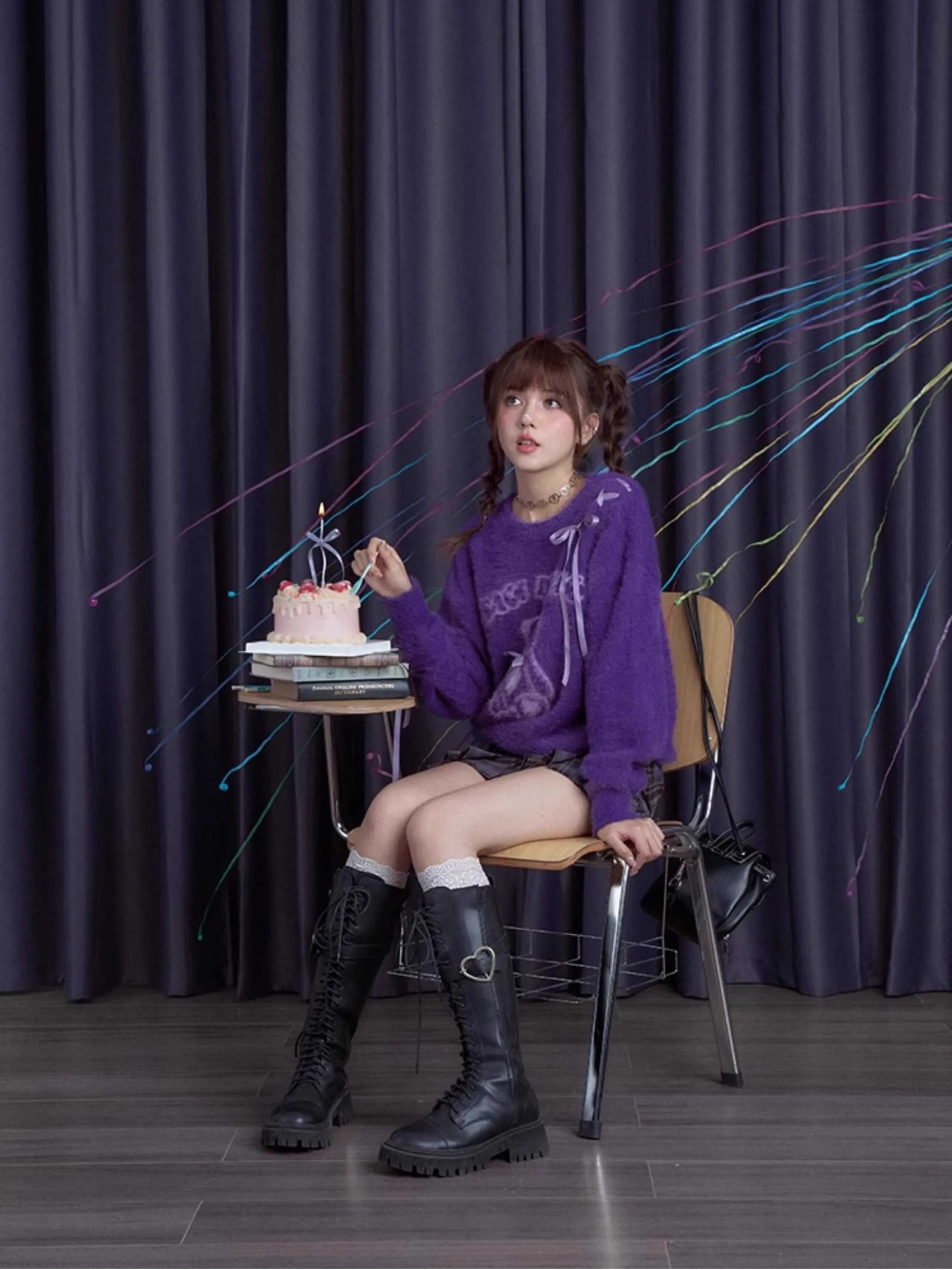 Purple bear ribbon sweater【s0000010666】