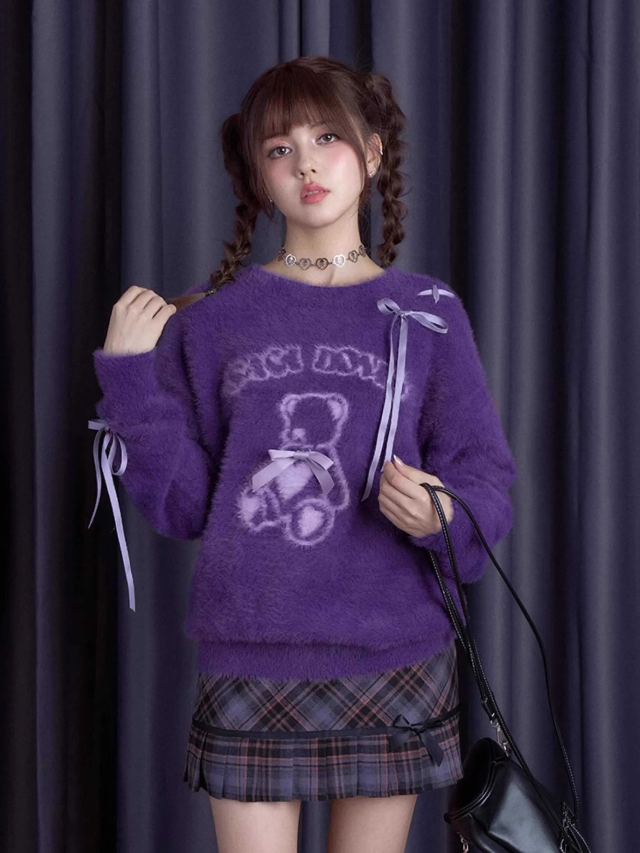 Purple bear ribbon sweater【s0000010666】