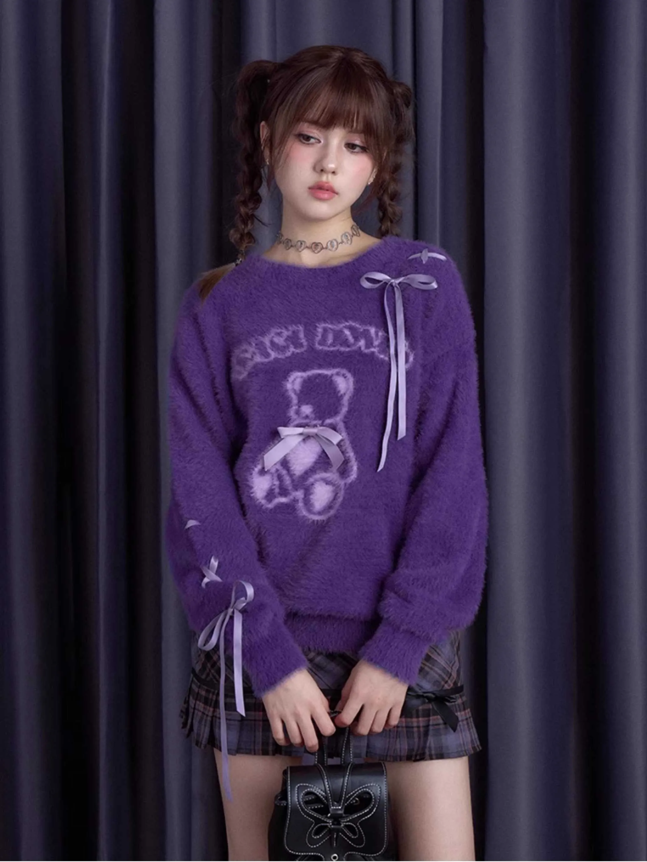Purple bear ribbon sweater【s0000010666】