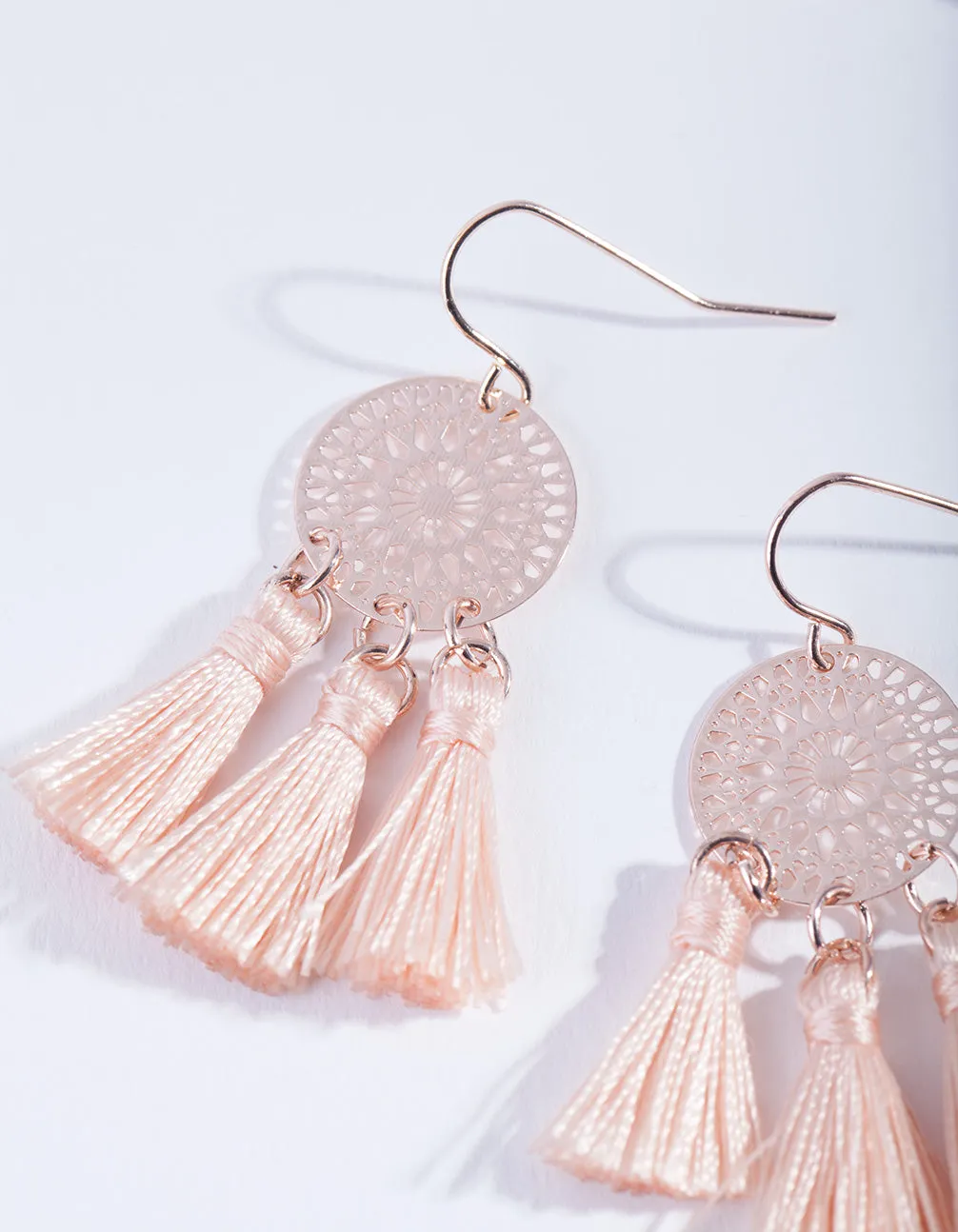 Rose Gold Dreamcatcher Tassel Earrings