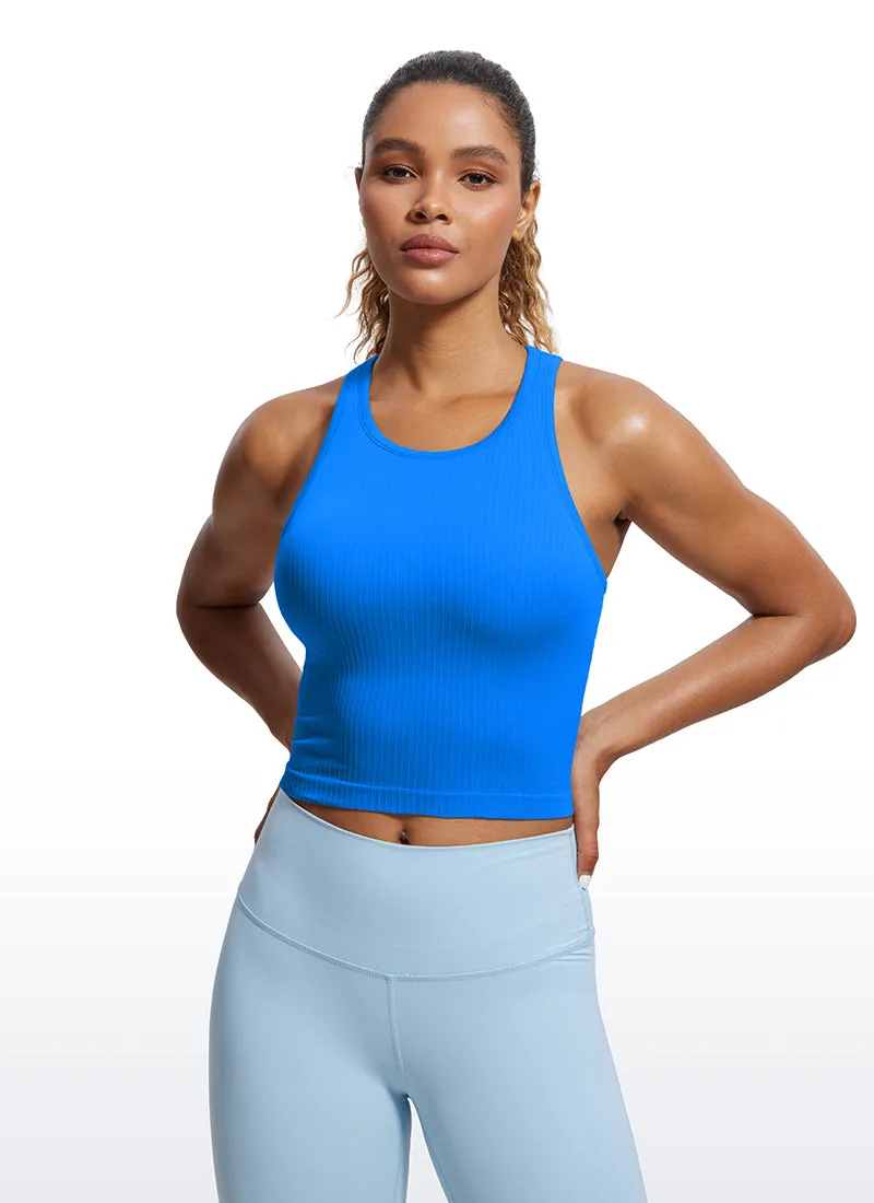 Seamless Ribbed Longline High Neck Crop Tank Racerback