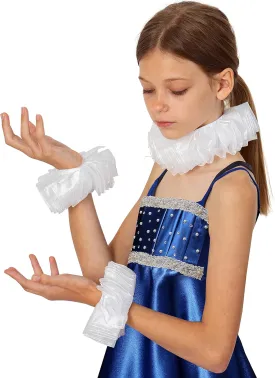 Skeleteen Renaissance Collar Cuff Set - Vintage White Neck Ruff and Wrist Ruffle Cuffs Costume Accessories Dress Up Kit