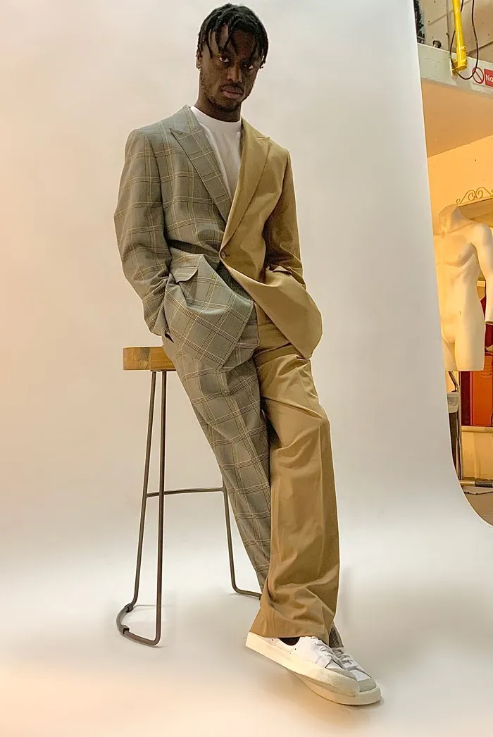 Spliced Check Loose Fit Trousers