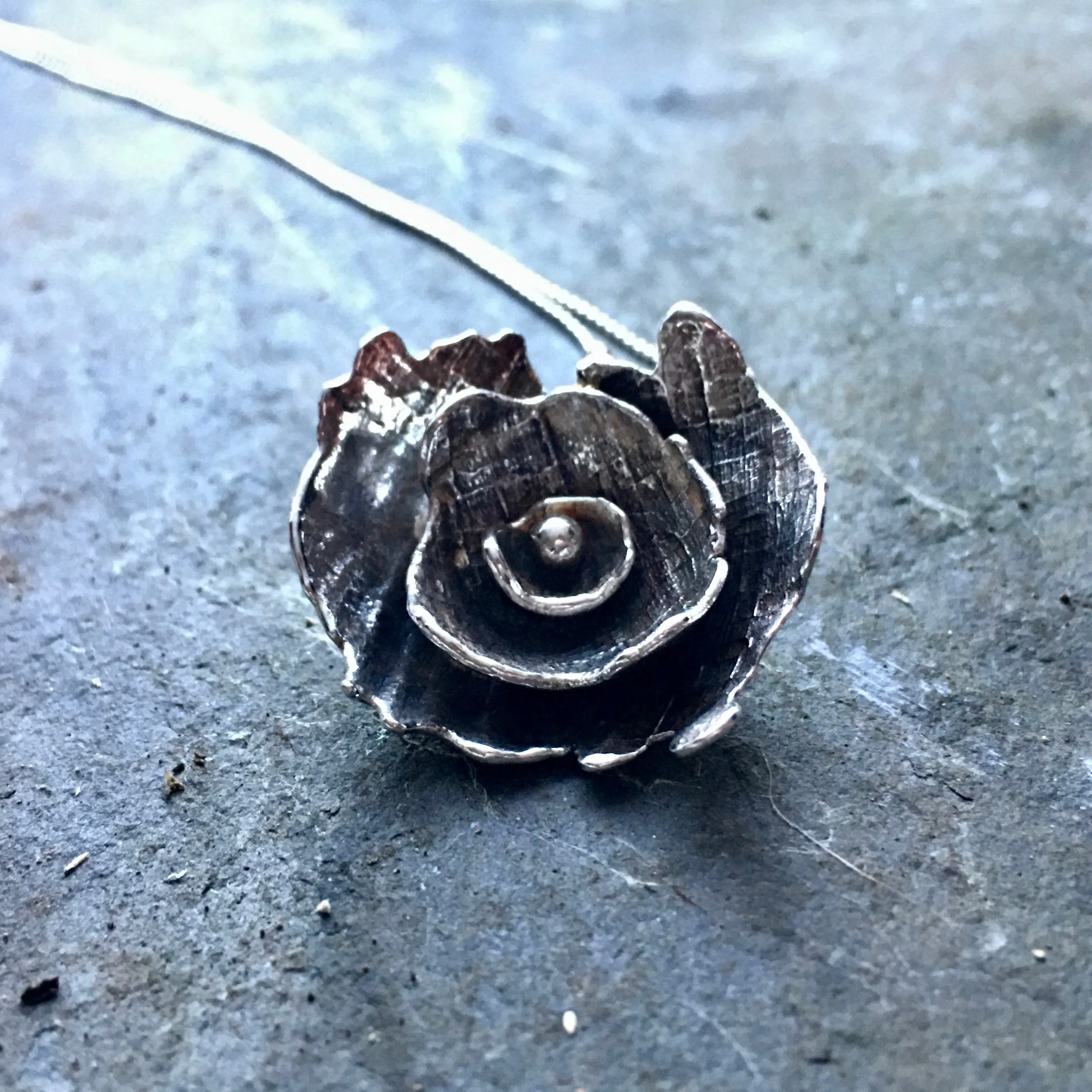 Sterling silver large 'Peony' pendant