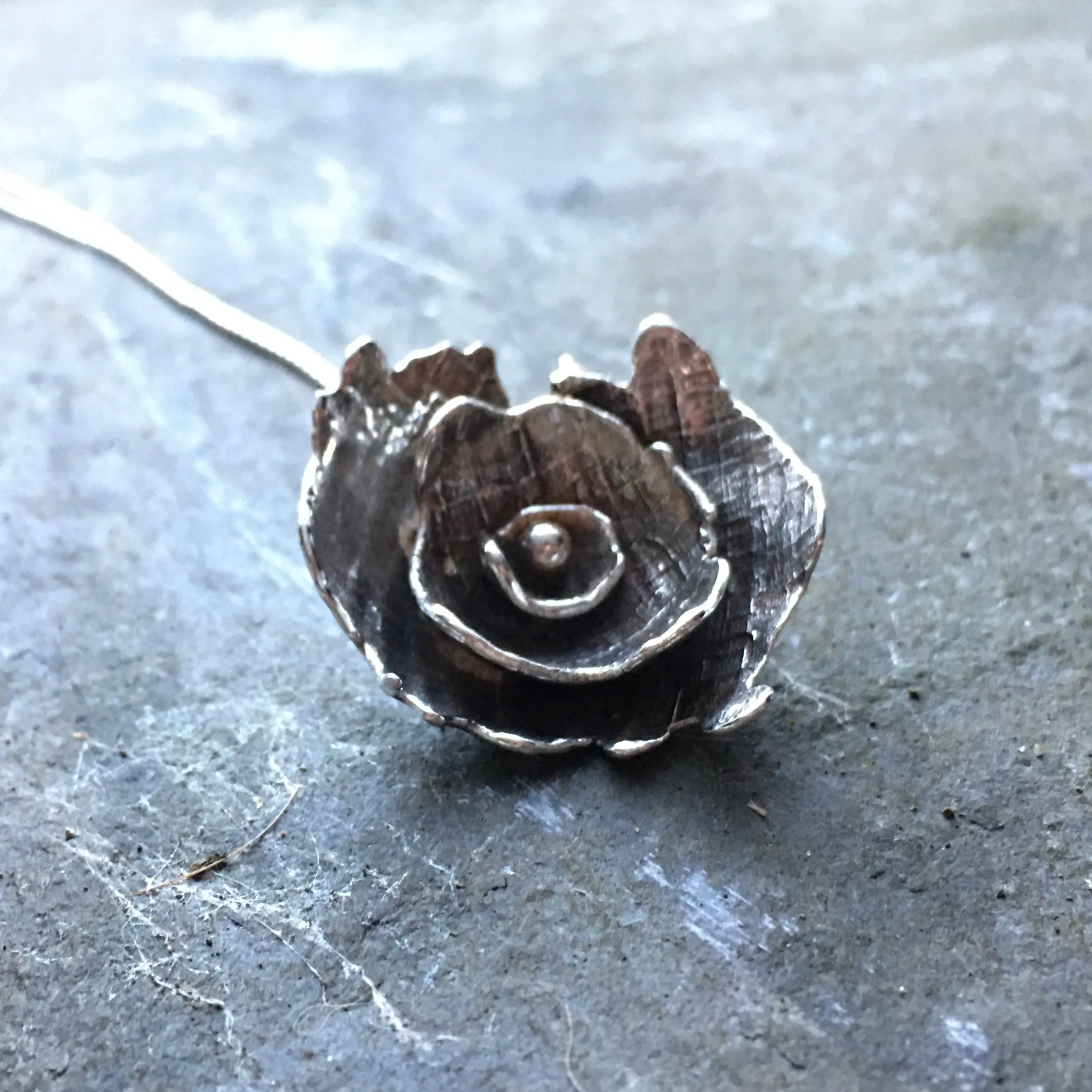 Sterling silver large 'Peony' pendant