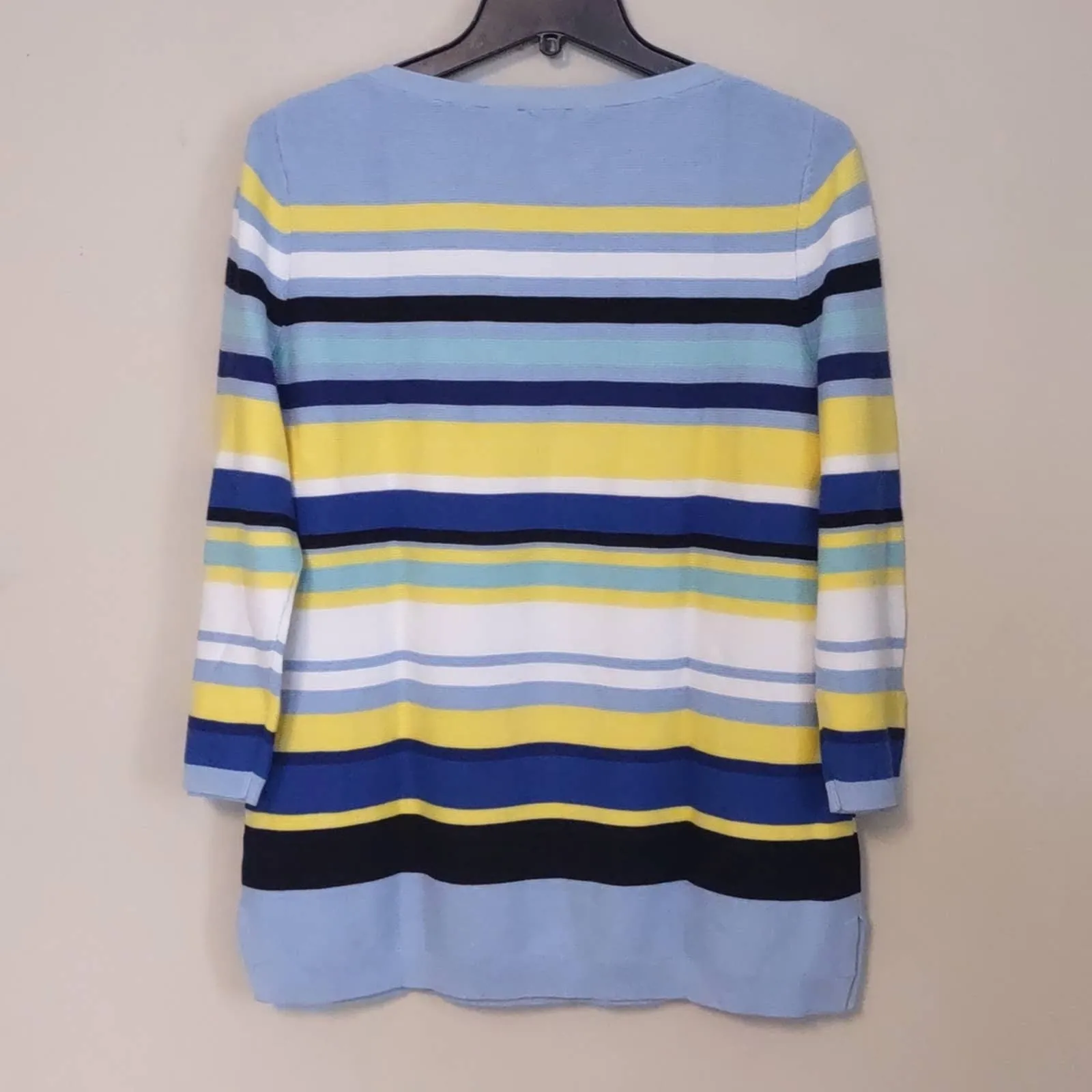 Talbots Pima Cotton Button Sleeve Sweater Medium blue