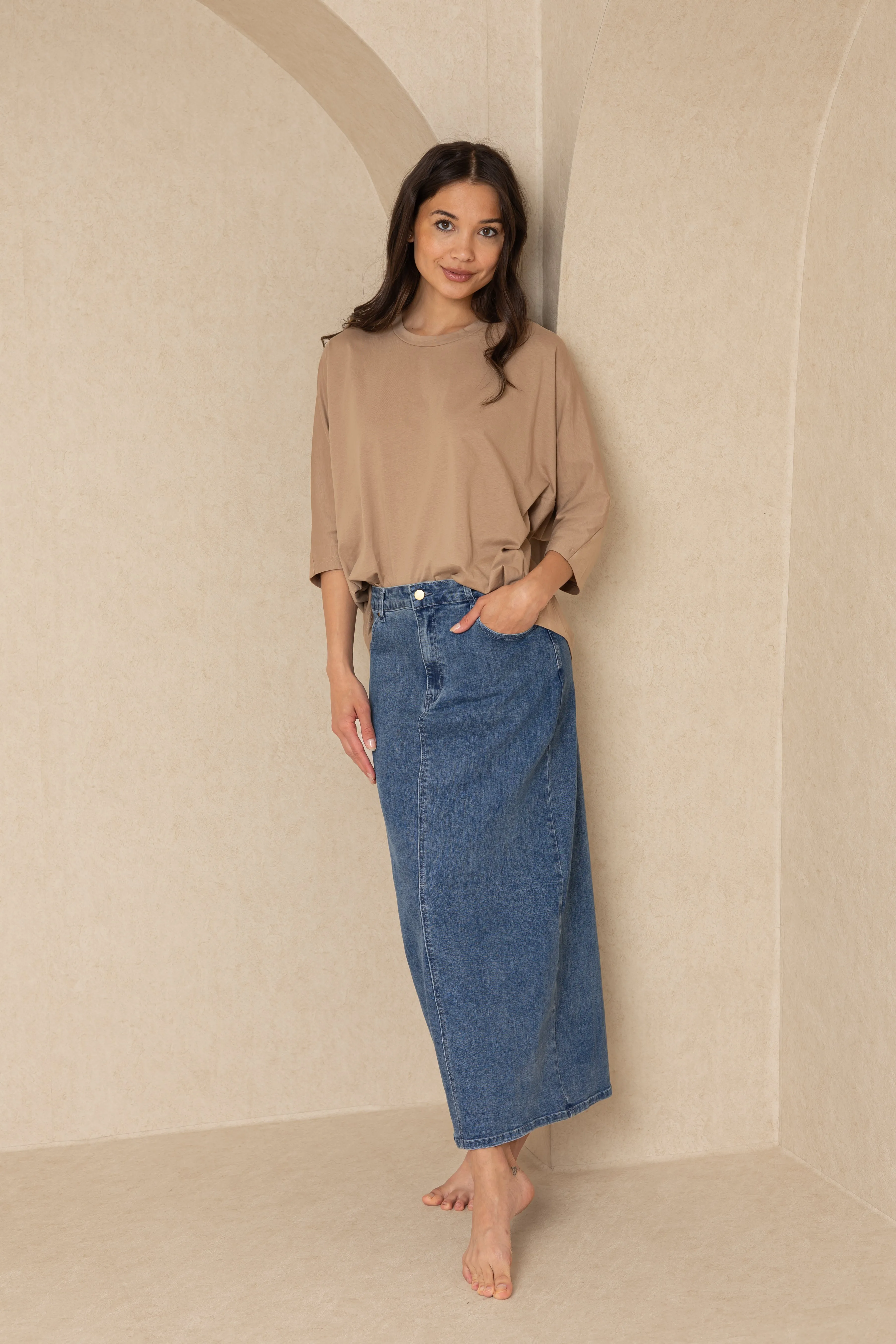 Tan 3/4 Oversize Dolman Tee