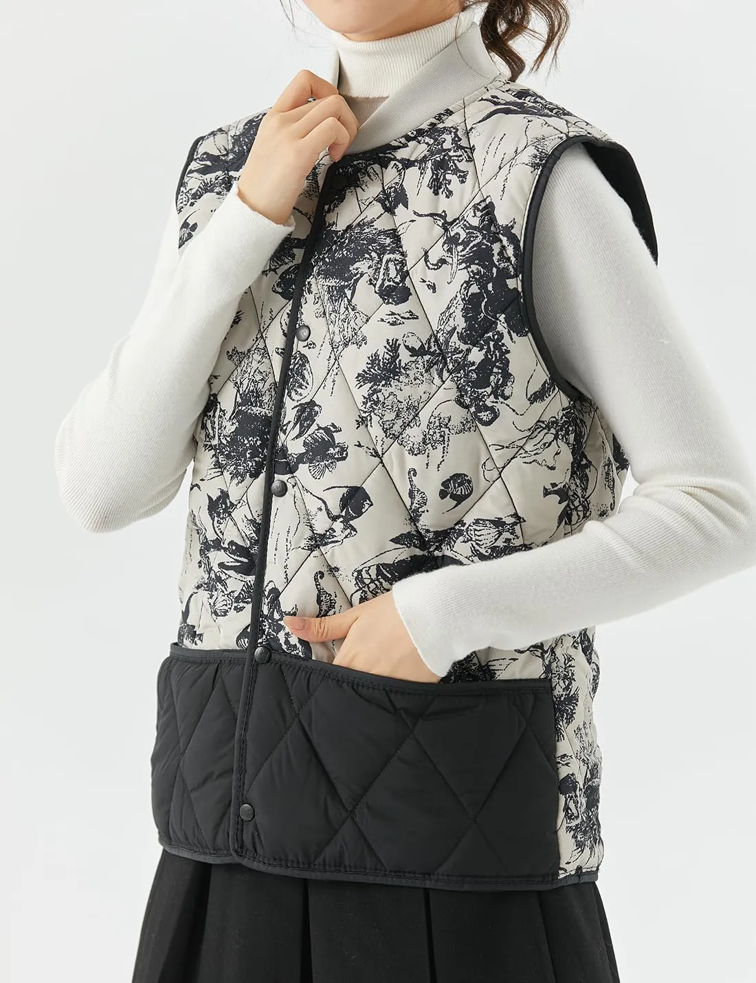 Tikwek Women's Lightweight Vest Printed Sleeveless Jacket Quilted Cotton Vest with Pockets