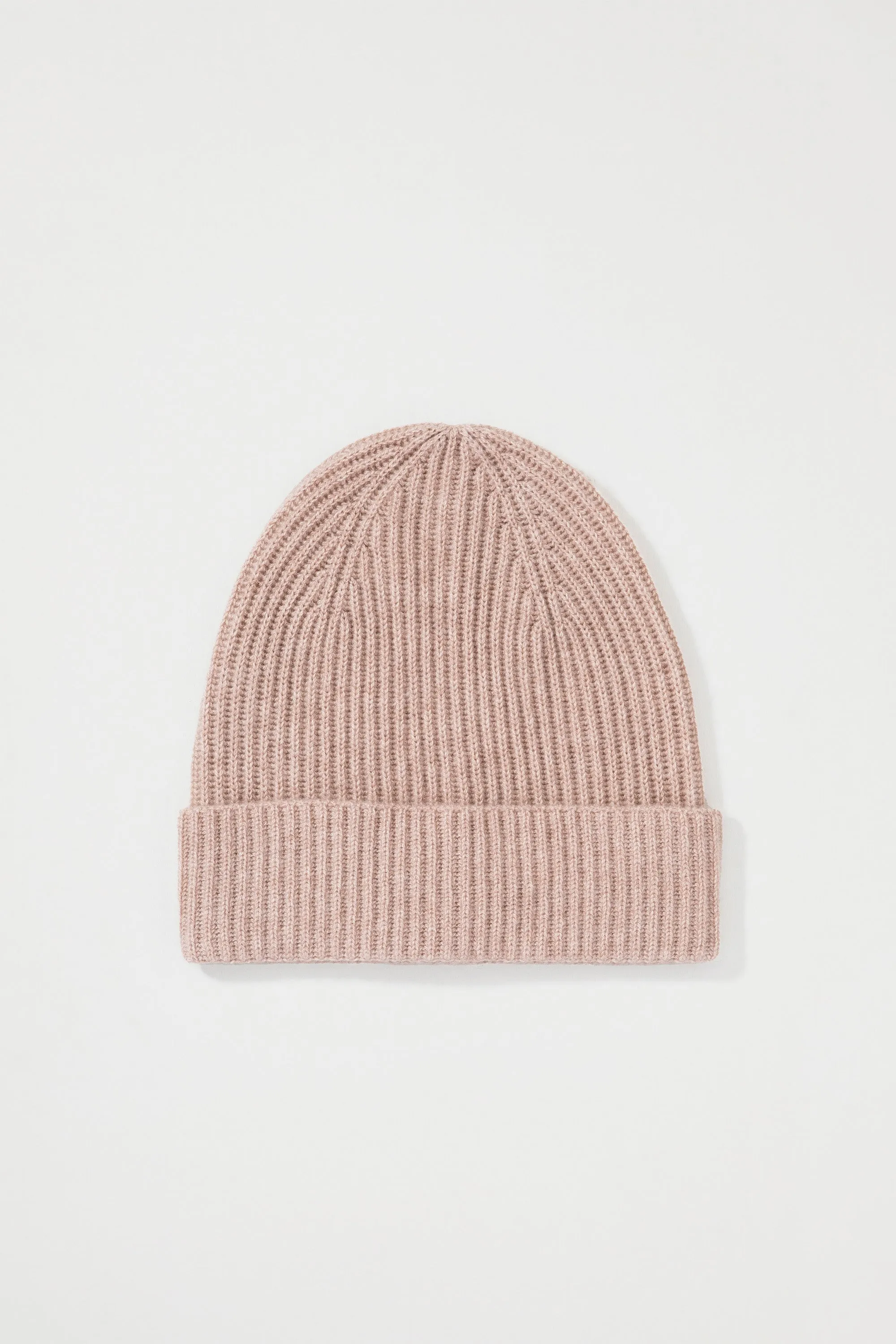 Unisex Cashmere Ribbed Beanie Hat - Sand