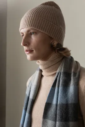 Unisex Cashmere Ribbed Beanie Hat - Sand