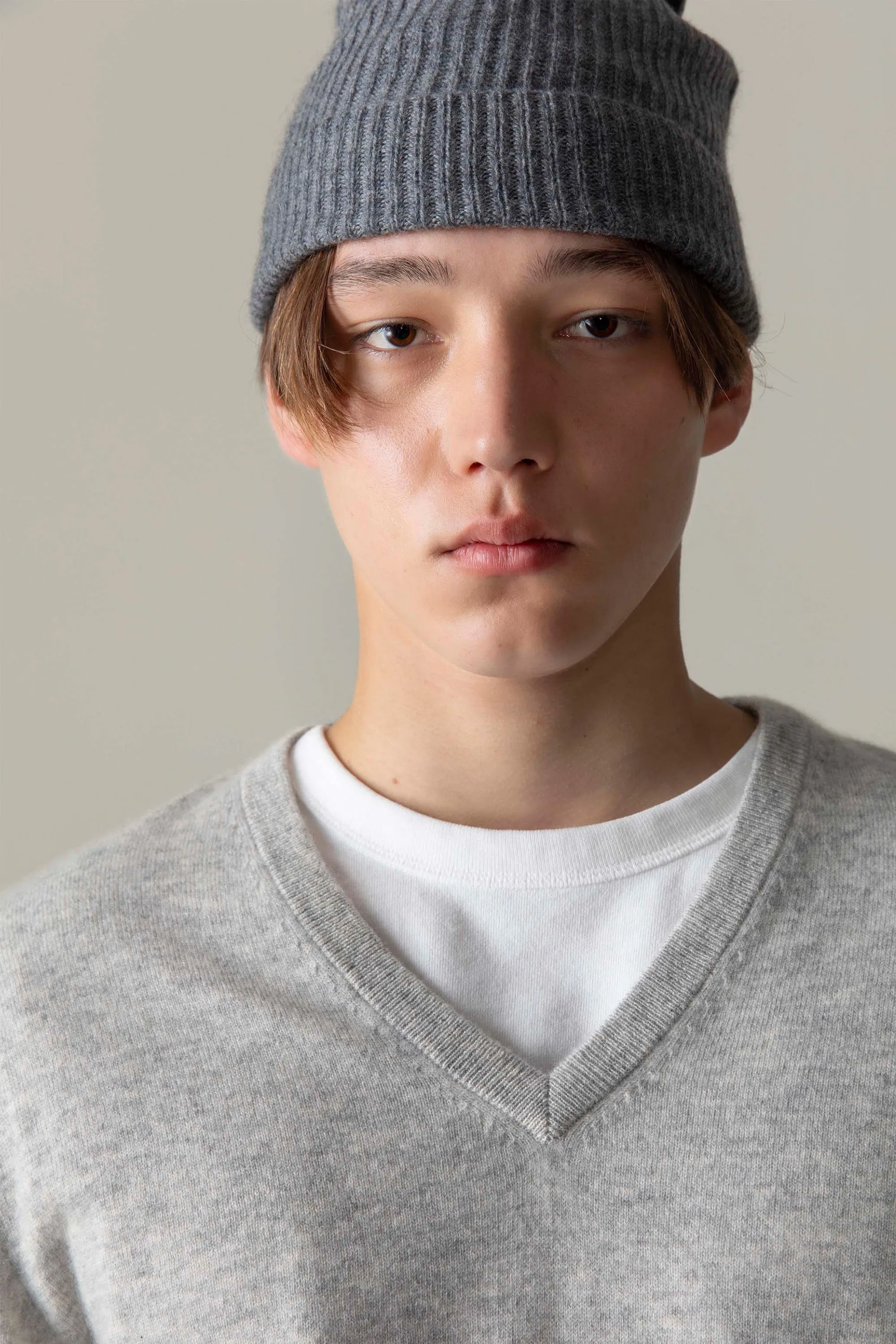 Unisex Cashmere Ribbed Beanie Hat - Steel