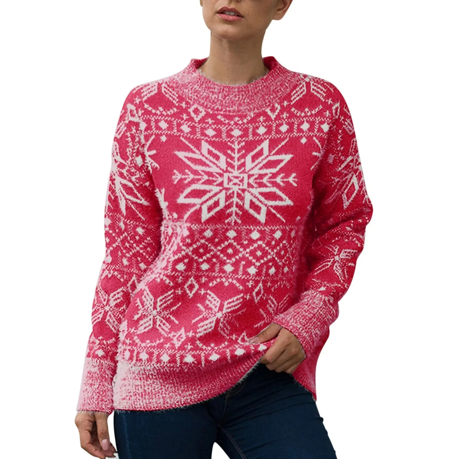 Wenkouban-Christmas Thanksgiving outfits_Round Neck Geometric Pattern Printed Xmas Christmas Party Green Christmas Sweater