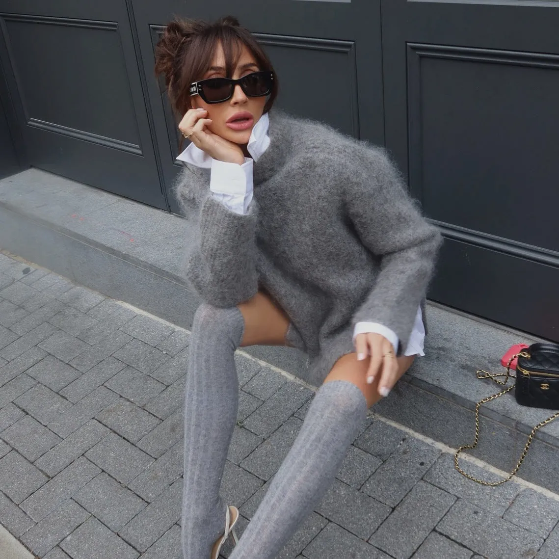 Wenkouban mens christmas outfit Winter outfits Black Friday High-Grade Solid Color Fluff Knitted Sweater round Neck Lazy Style Women's Sweaters