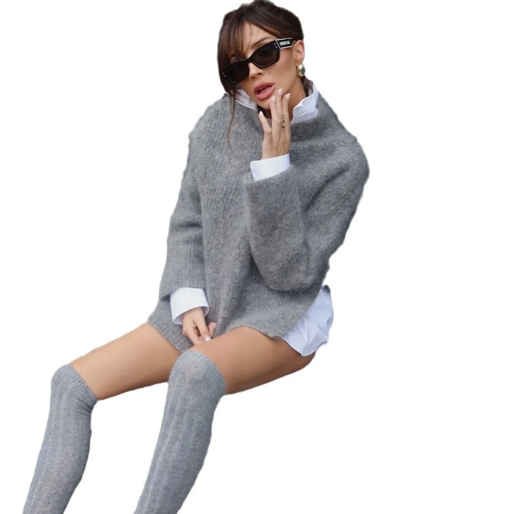 Wenkouban mens christmas outfit Winter outfits Black Friday High-Grade Solid Color Fluff Knitted Sweater round Neck Lazy Style Women's Sweaters