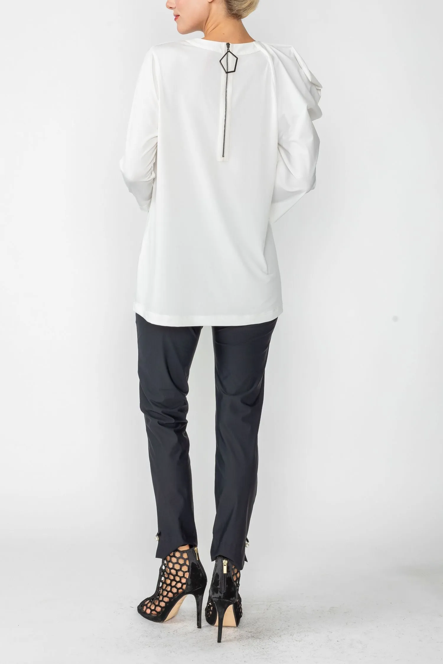 White Top W/ Bow Sleeve Detail