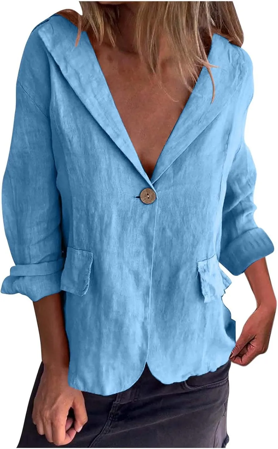 Women Summer Cotton Linen Blazer Lightweight Suit Jackets Dressy Casual Spring Blazers Interview Outfits