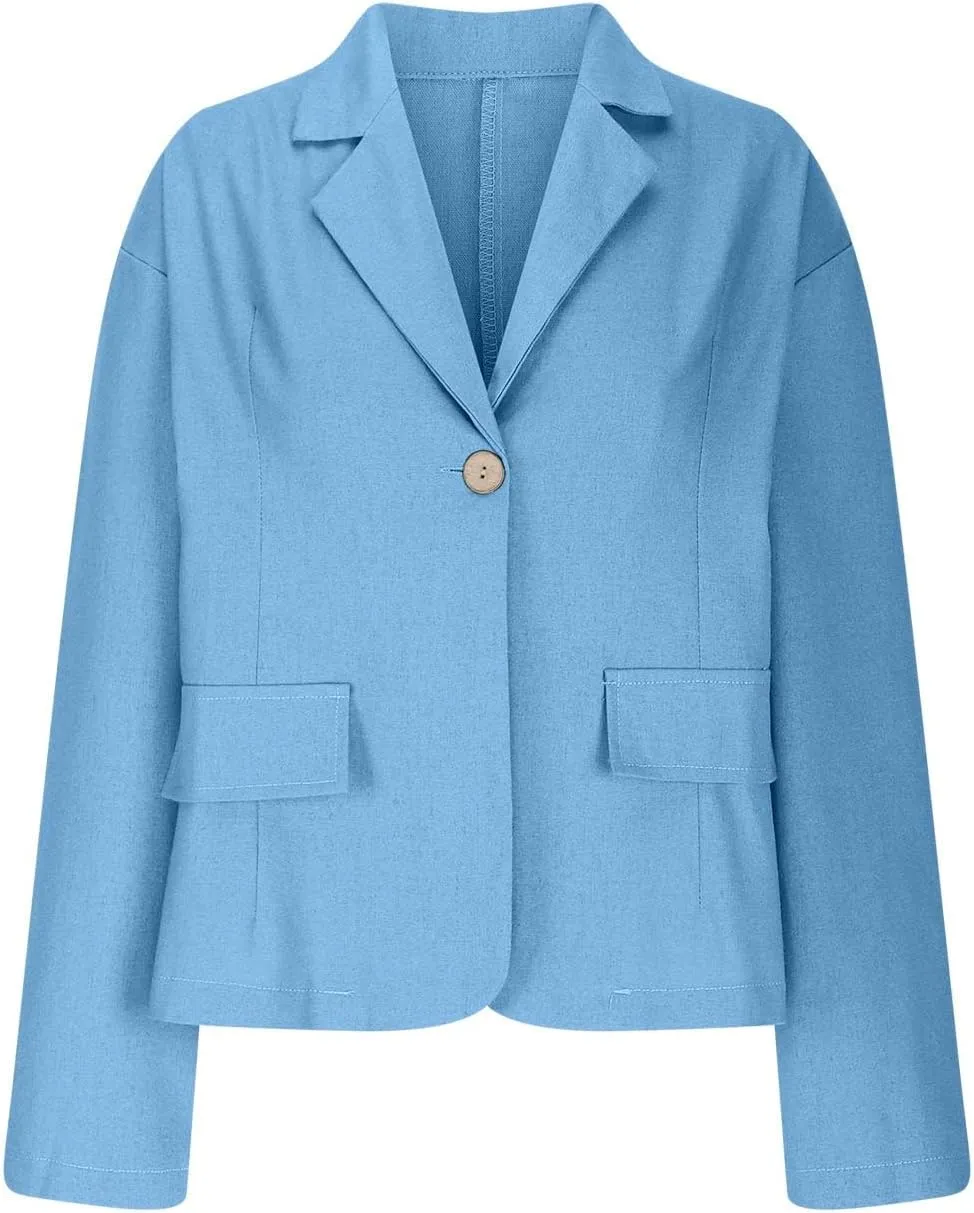 Women Summer Cotton Linen Blazer Lightweight Suit Jackets Dressy Casual Spring Blazers Interview Outfits