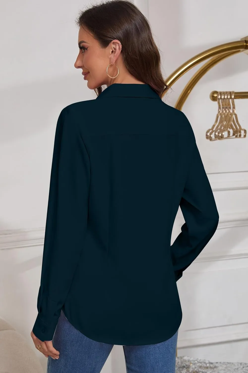 Women Wrinkle Free Soft and Breathable Chiffon Button Down Long Sleeve Blouse Collared Shirt Work Casual Tops