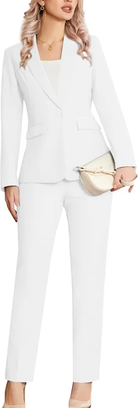 Women's 2 Piece Suit Notched Lapel One Button Slim Fit Business Office Work Tuxedo Blazer Pants Set
